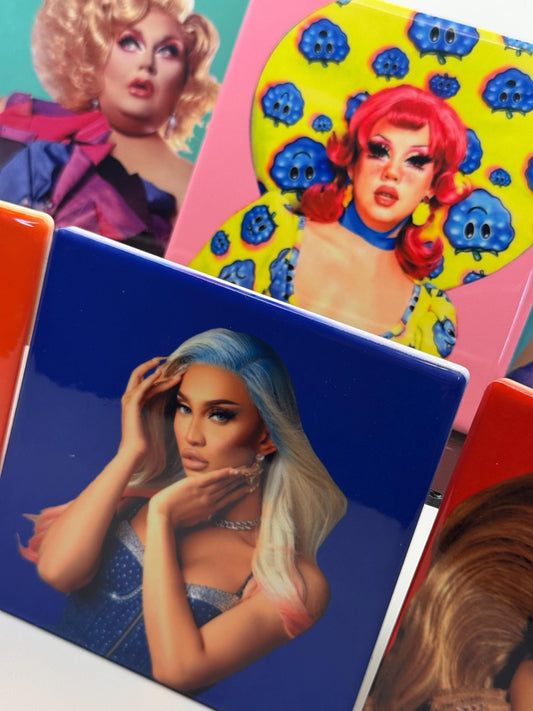 Drag queen portrait ceramic coaster — Drag Race fan art handmade in Washington DC by Wicked Wicks and More