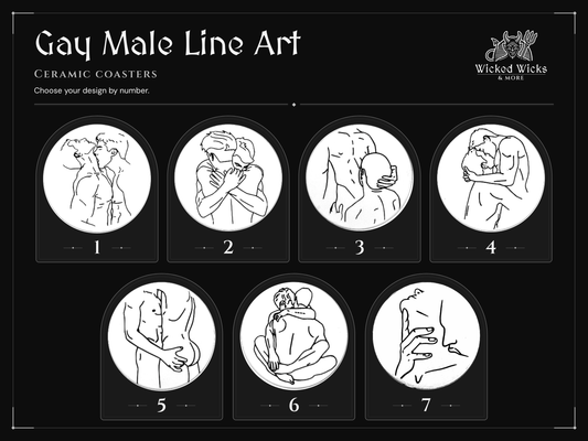 Gay Male Line Art Ceramic Coaster