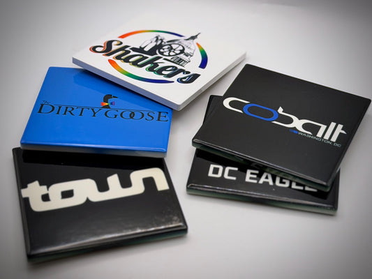DC queer bar ceramic coaster — LGBTQ+ nightlife art handmade in Washington DC by Wicked Wicks and More