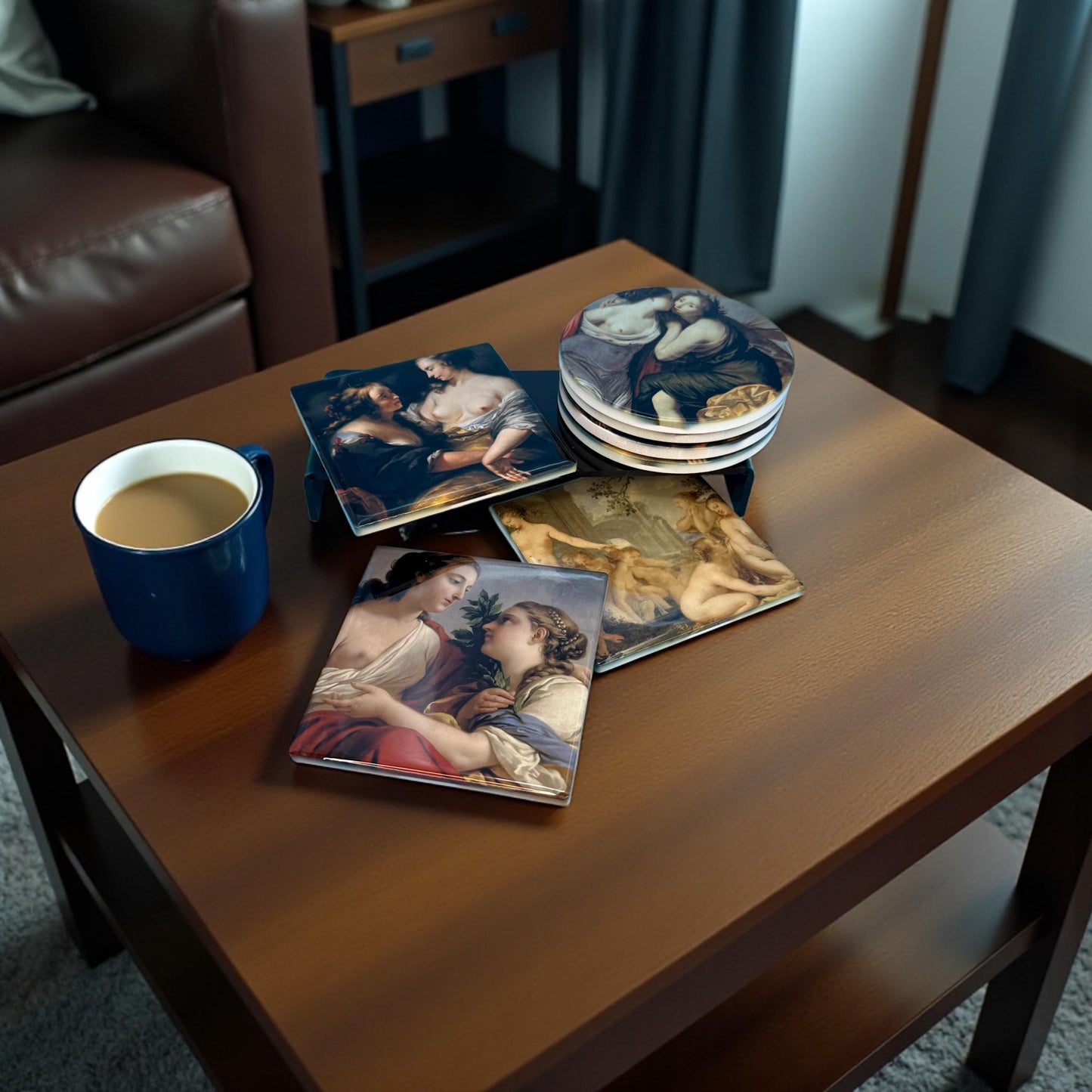 Sapphic Renaissance ceramic coaster — queer art handmade in Washington DC by Wicked Wicks and More
