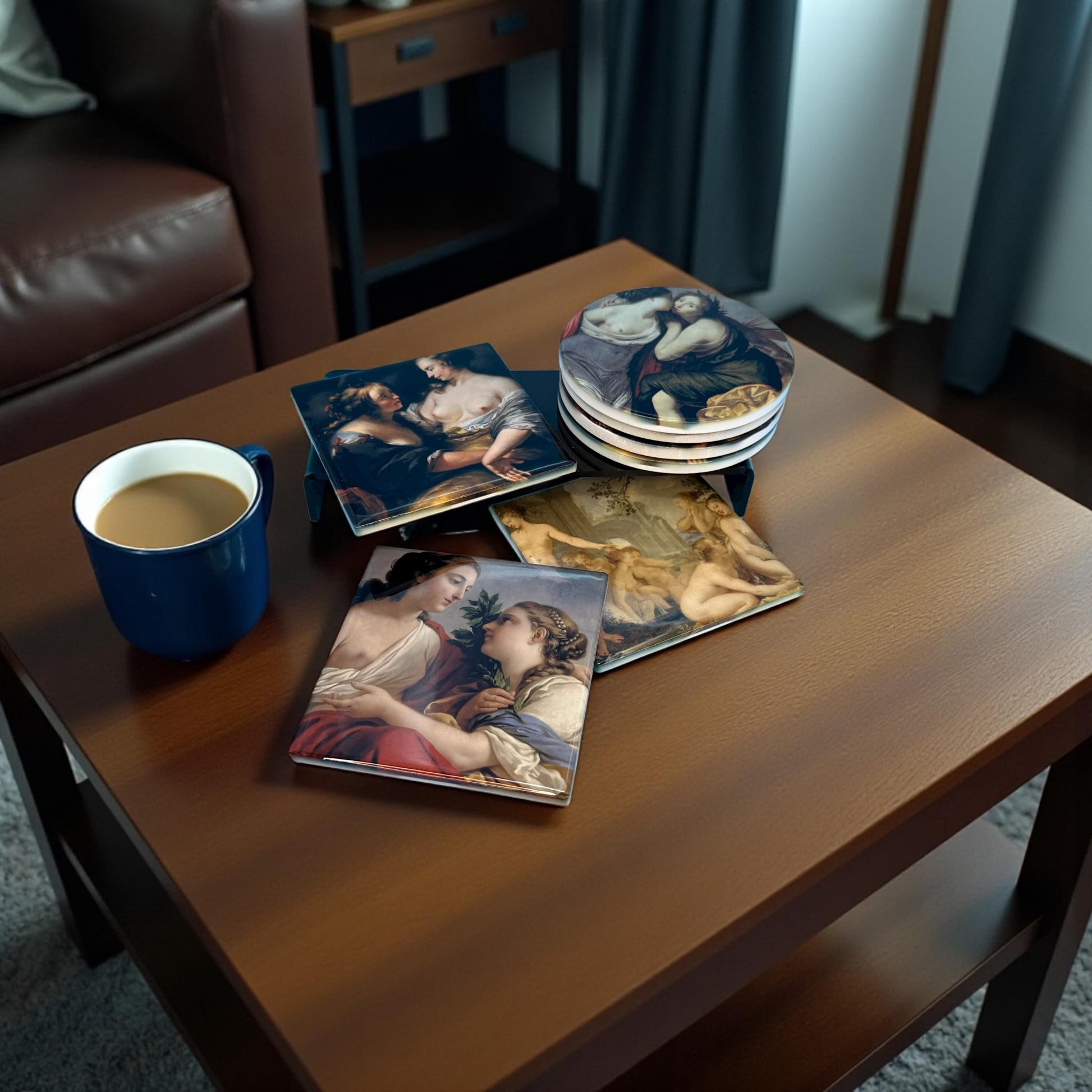 Sapphic Renaissance ceramic coaster — queer art handmade in Washington DC by Wicked Wicks and More