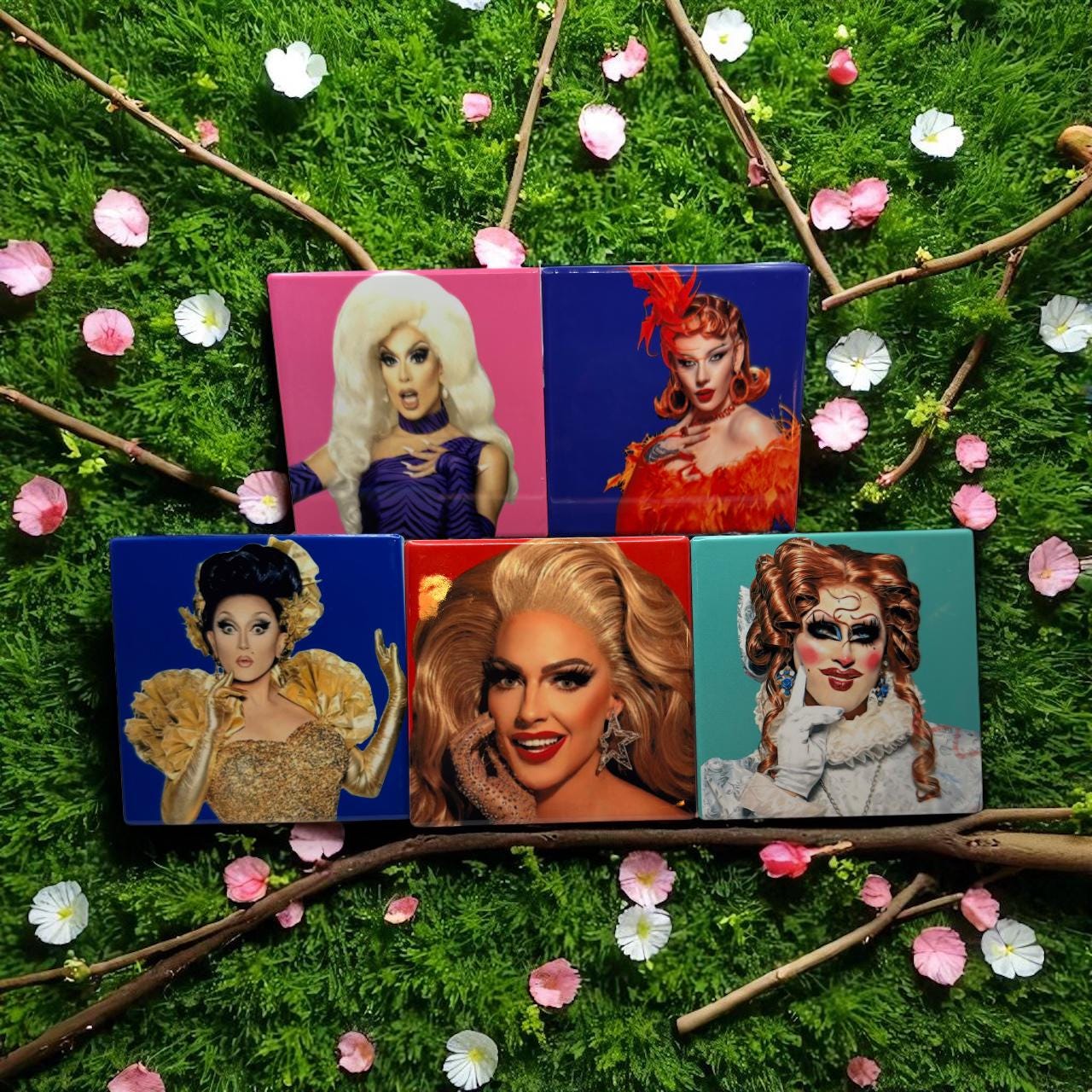 Drag queen portrait ceramic coaster — Drag Race fan art handmade in Washington DC by Wicked Wicks and More