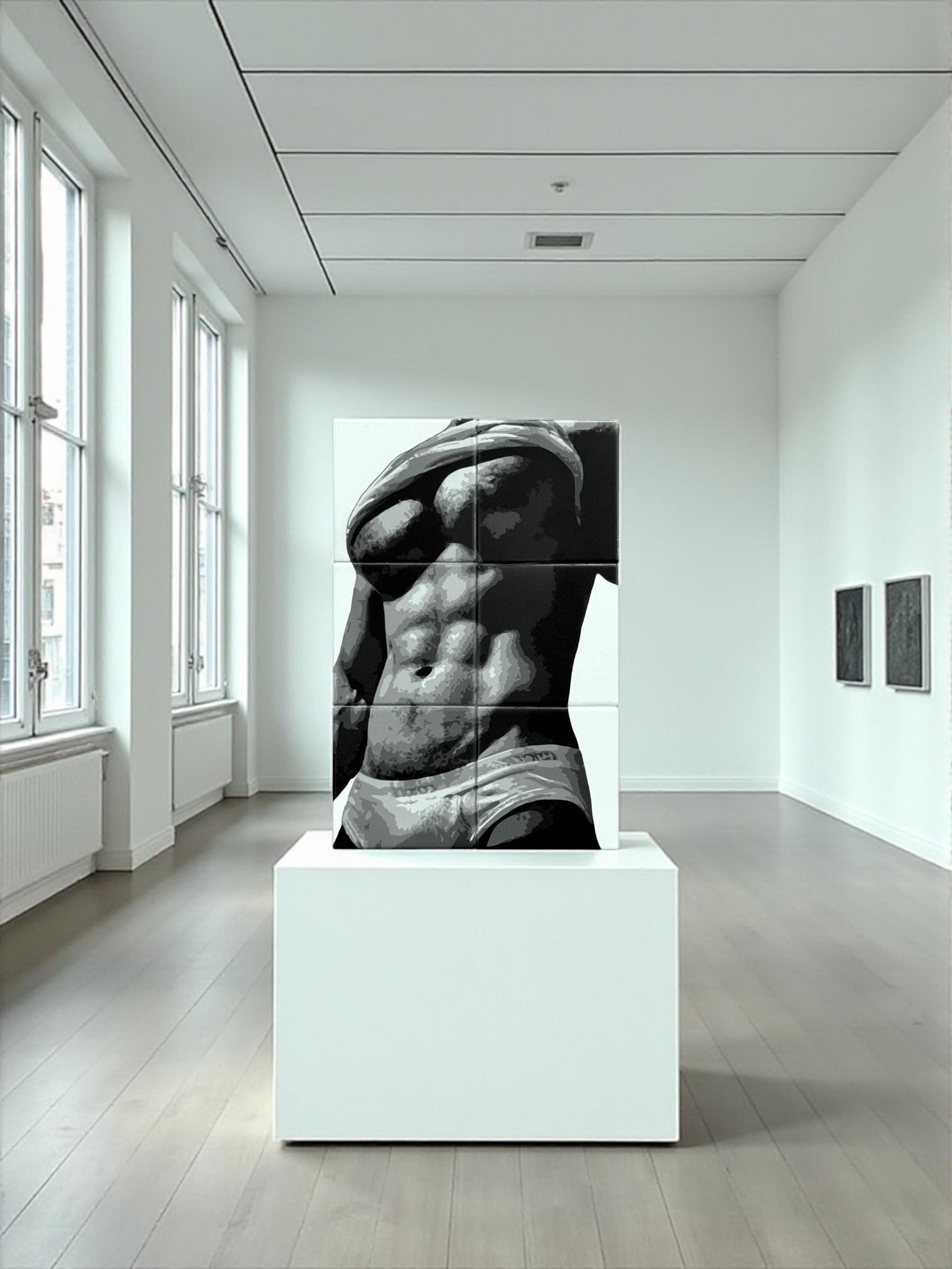 Dissolve male torso ceramic mosaic wall art — handmade in Washington DC by Wicked Wicks and More