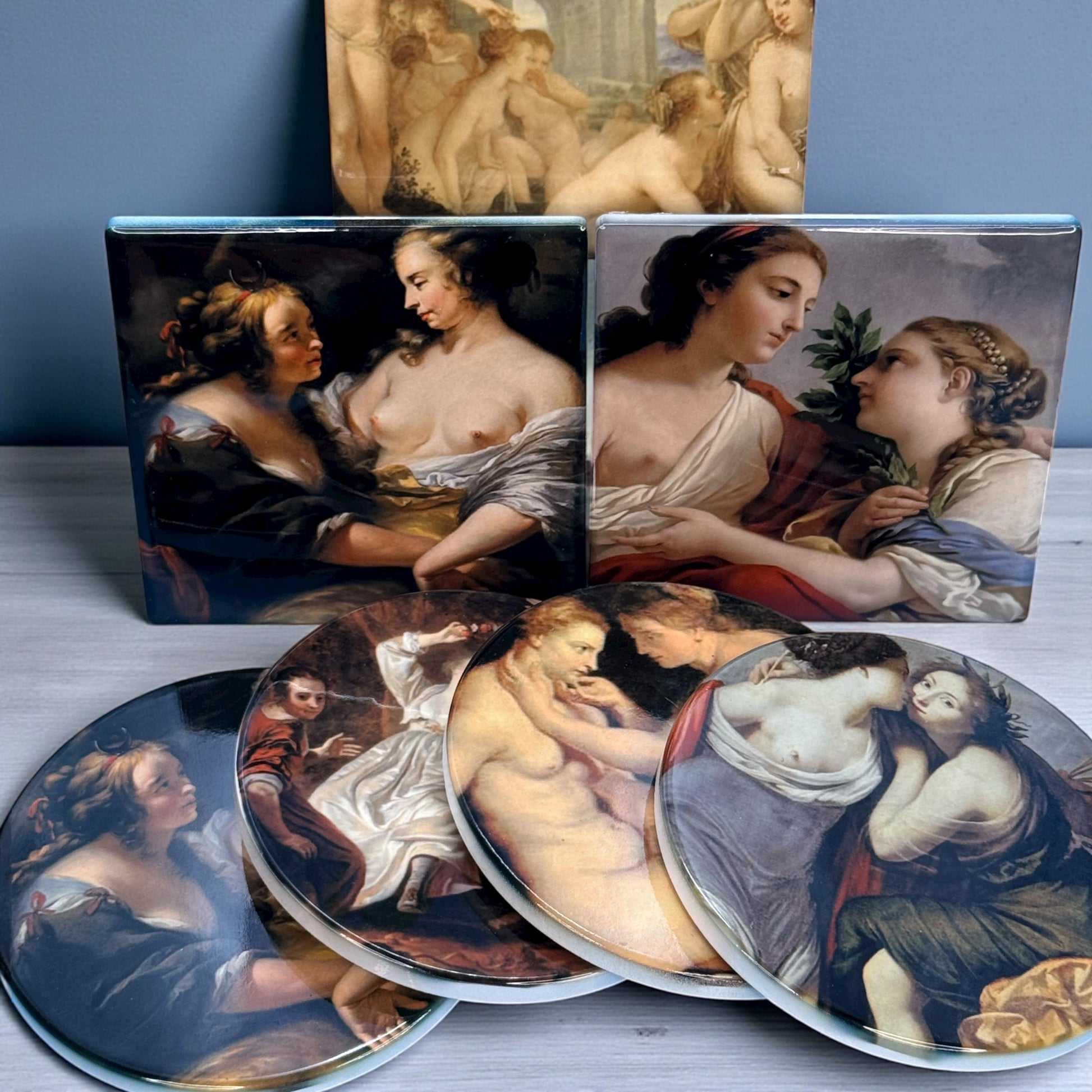 Sapphic Renaissance ceramic coaster — queer art handmade in Washington DC by Wicked Wicks and More