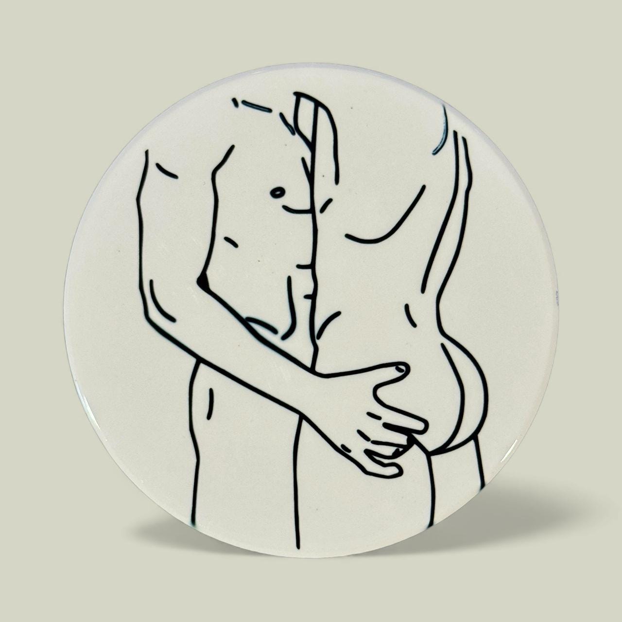 Gay male line art ceramic coaster — intimate couples art handmade in Washington DC by Wicked Wicks and More