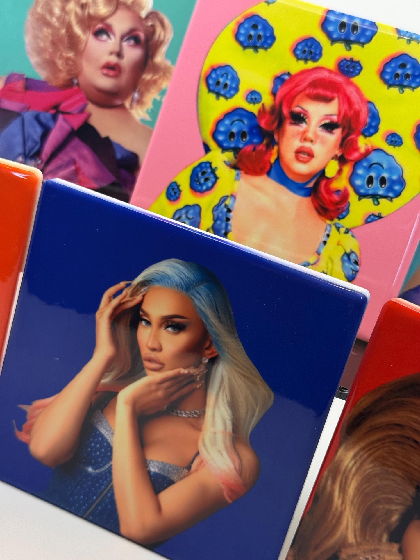 Drag queen portrait ceramic coaster — Drag Race fan art handmade in Washington DC by Wicked Wicks and More