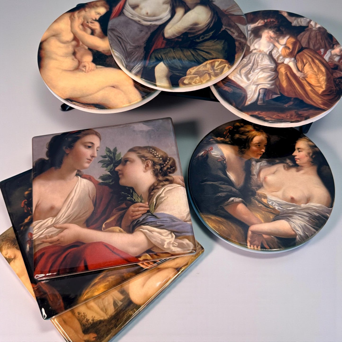 Sapphic Renaissance ceramic coaster — queer art handmade in Washington DC by Wicked Wicks and More