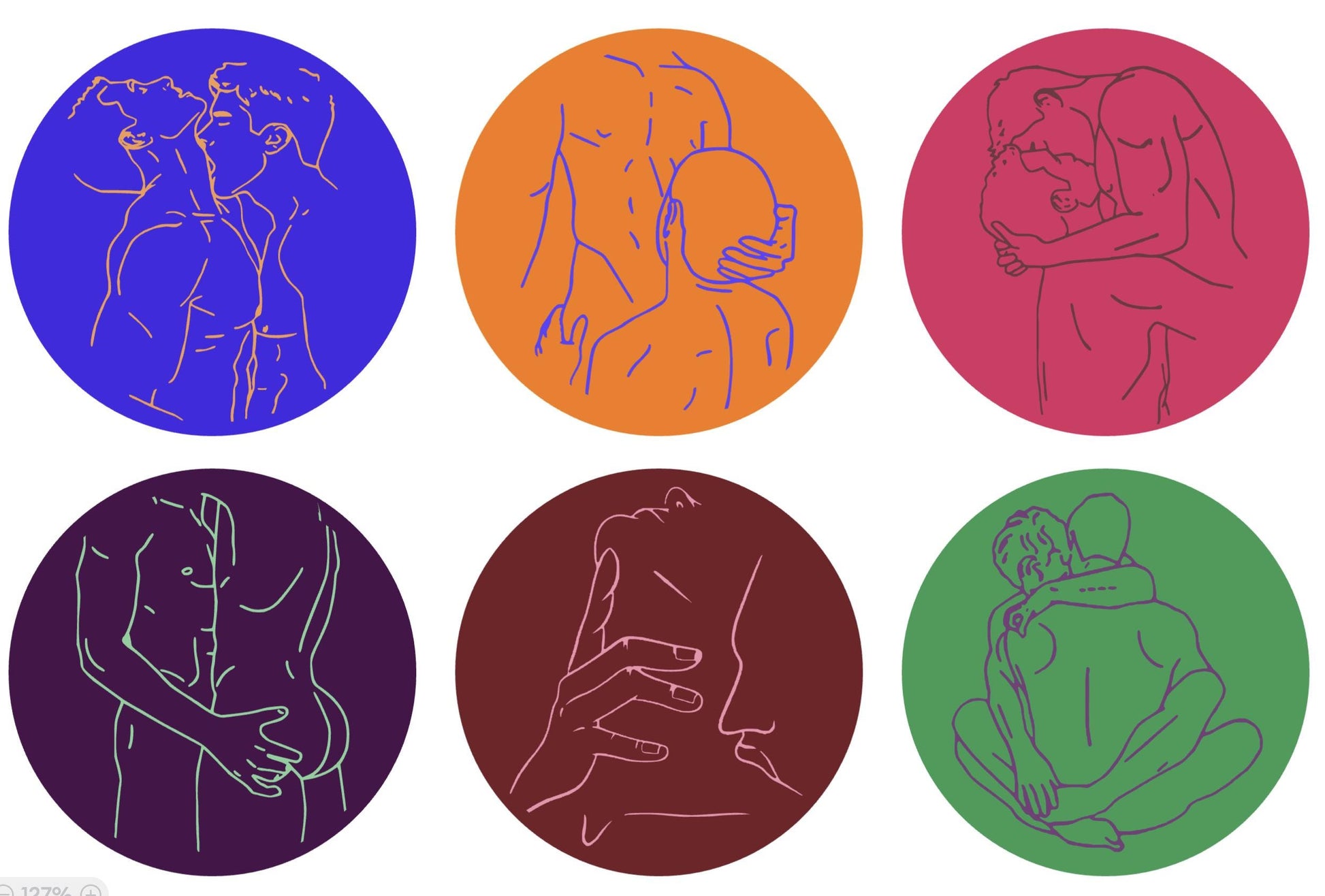 Gay male line art ceramic coaster — intimate couples art handmade in Washington DC by Wicked Wicks and More