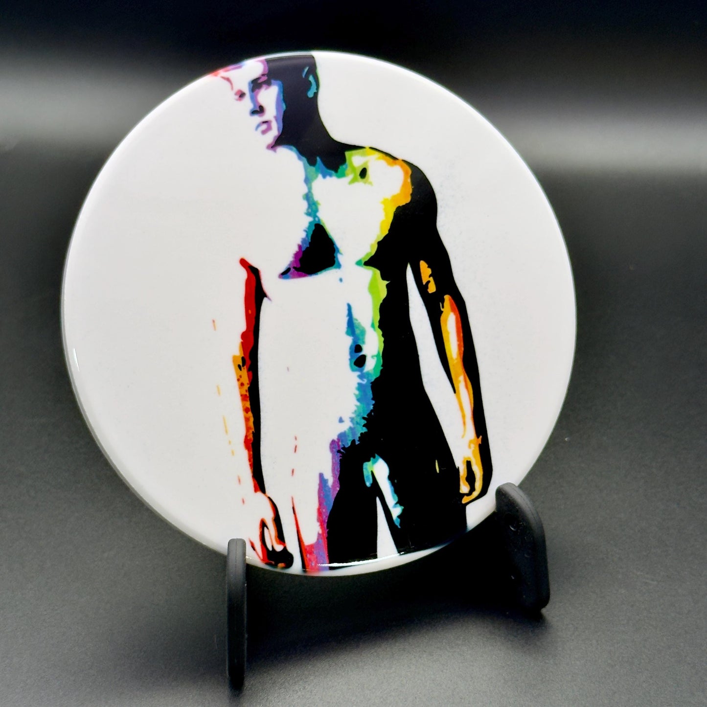 Nude male rainbow silhouette ceramic coaster — pride art handmade in Washington DC by Wicked Wicks and More