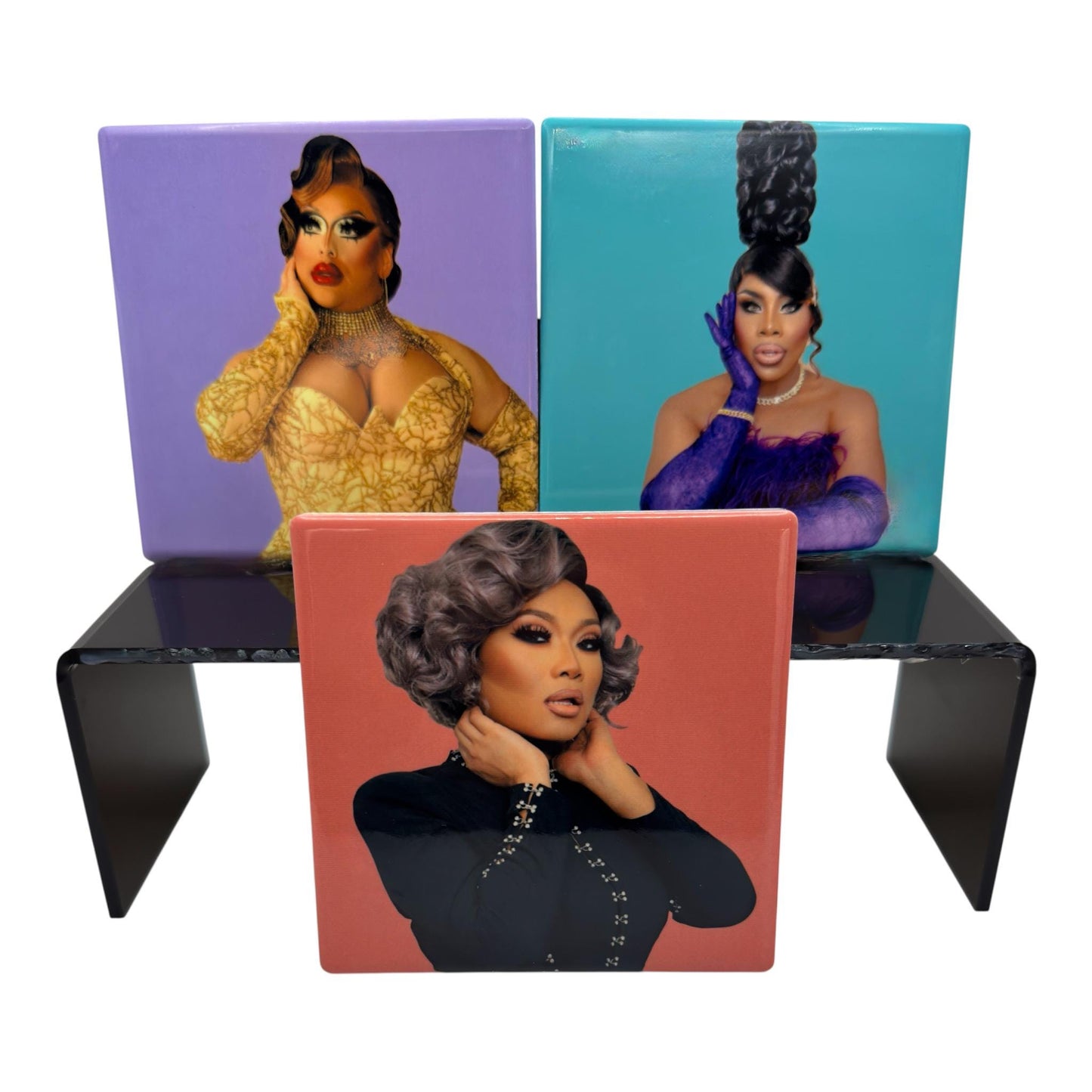 Drag queen portrait ceramic coaster — Drag Race fan art handmade in Washington DC by Wicked Wicks and More