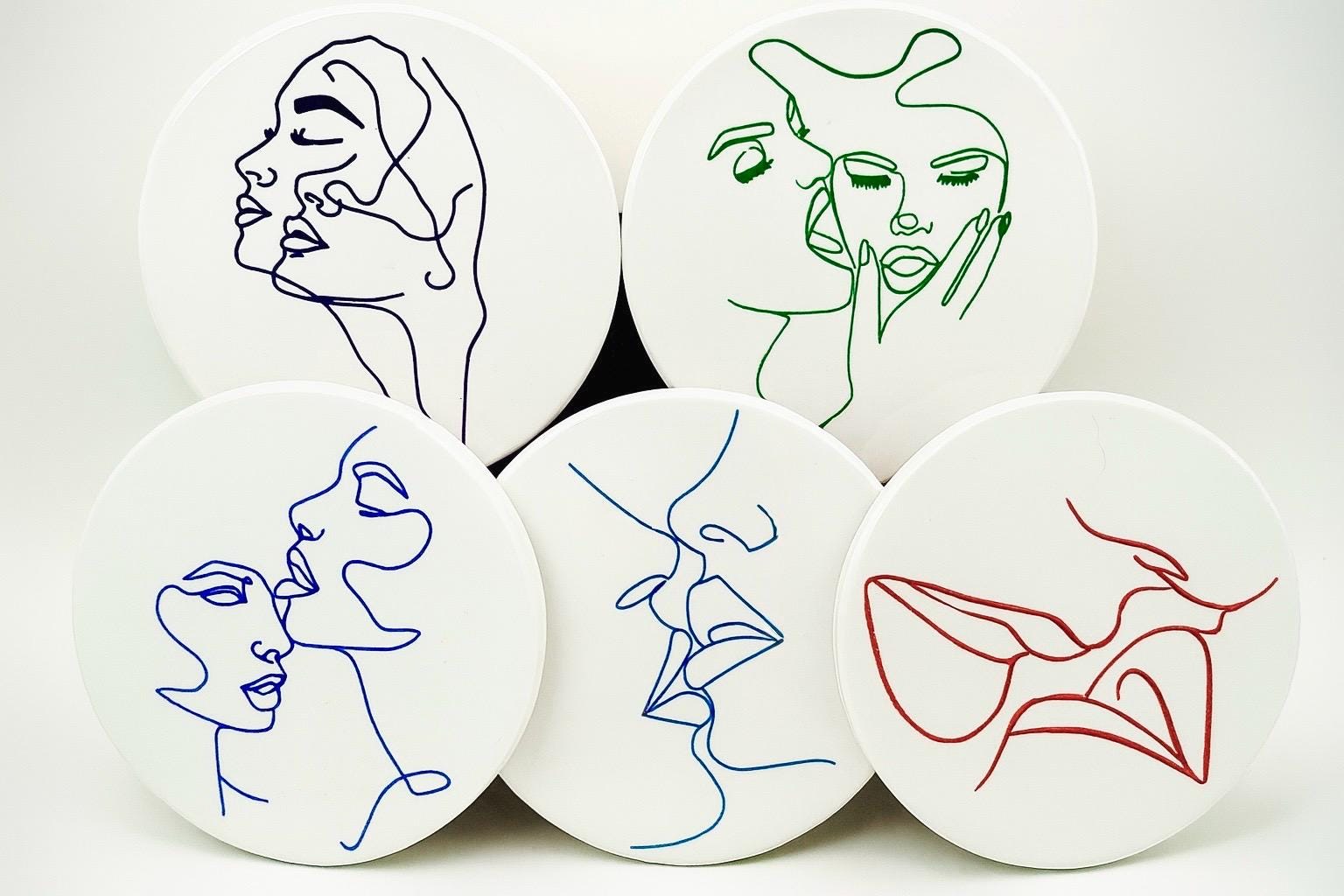 Sapphic line art ceramic coaster — WLW couples art handmade in Washington DC by Wicked Wicks and More