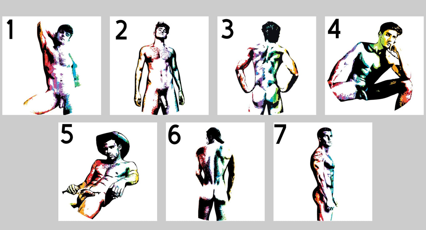 Nude male rainbow silhouette ceramic coaster — pride art handmade in Washington DC by Wicked Wicks and More