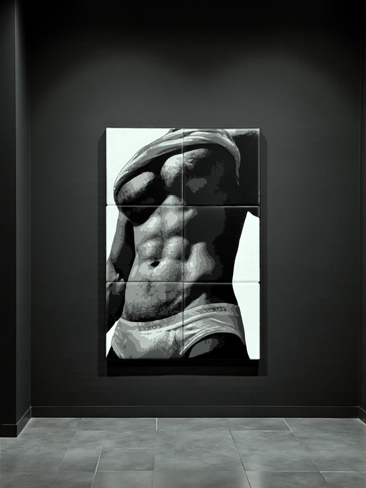Dissolve male torso ceramic mosaic wall art — handmade in Washington DC by Wicked Wicks and More