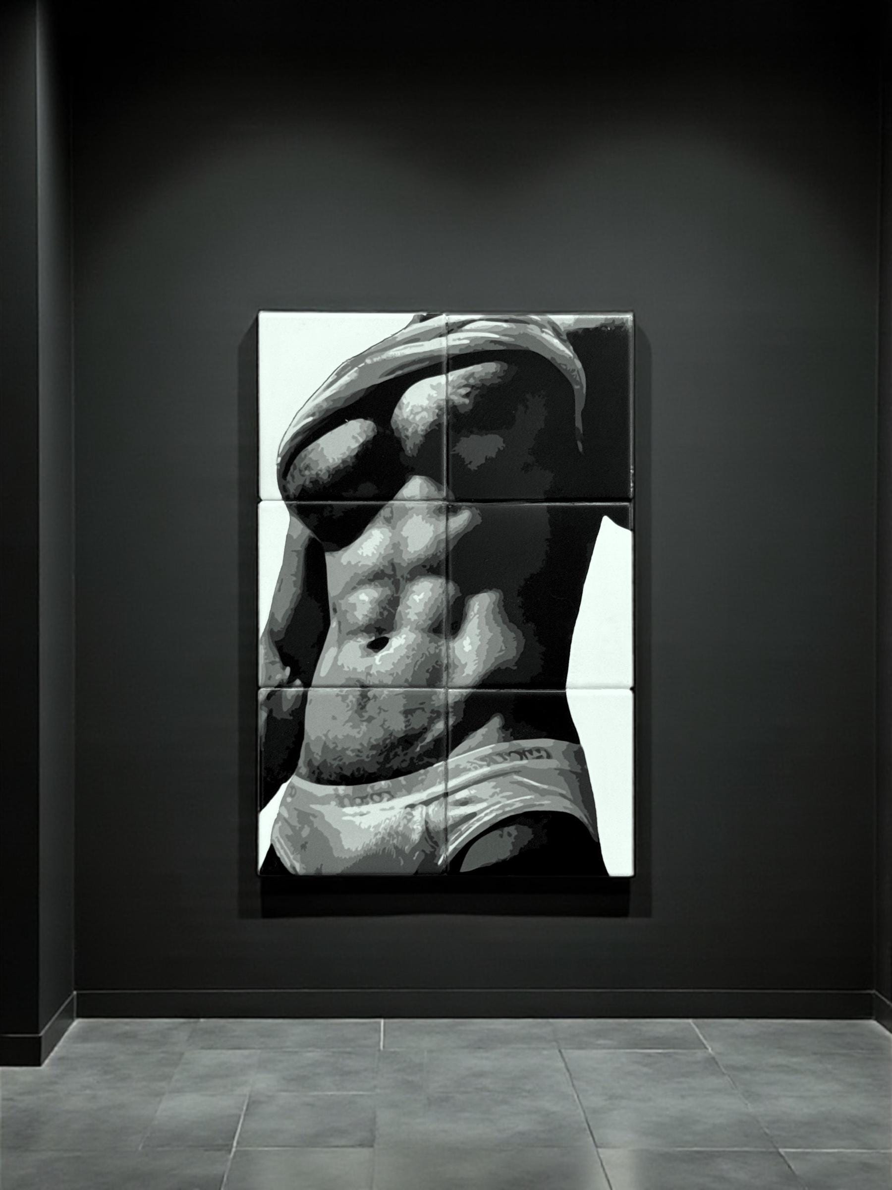 Dissolve male torso ceramic mosaic wall art — handmade in Washington DC by Wicked Wicks and More