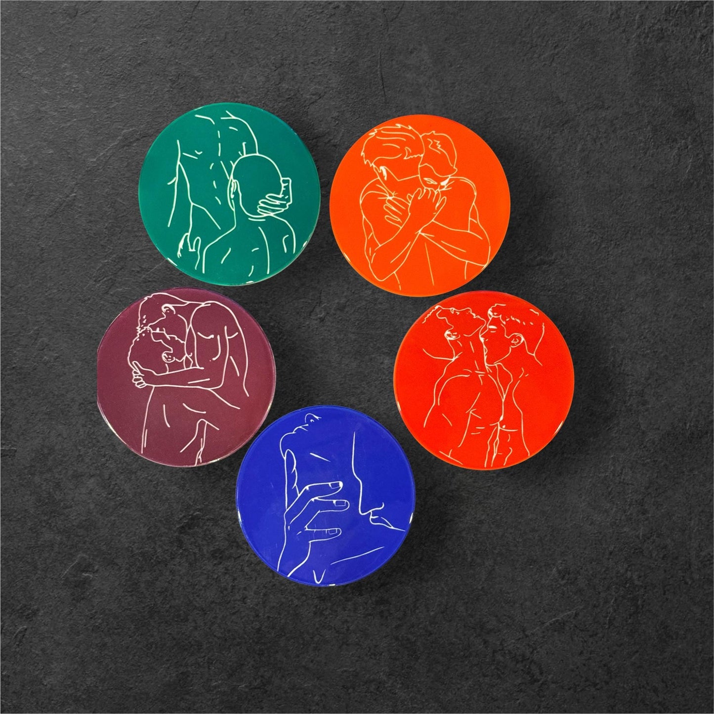 Gay male line art ceramic coaster — intimate couples art handmade in Washington DC by Wicked Wicks and More