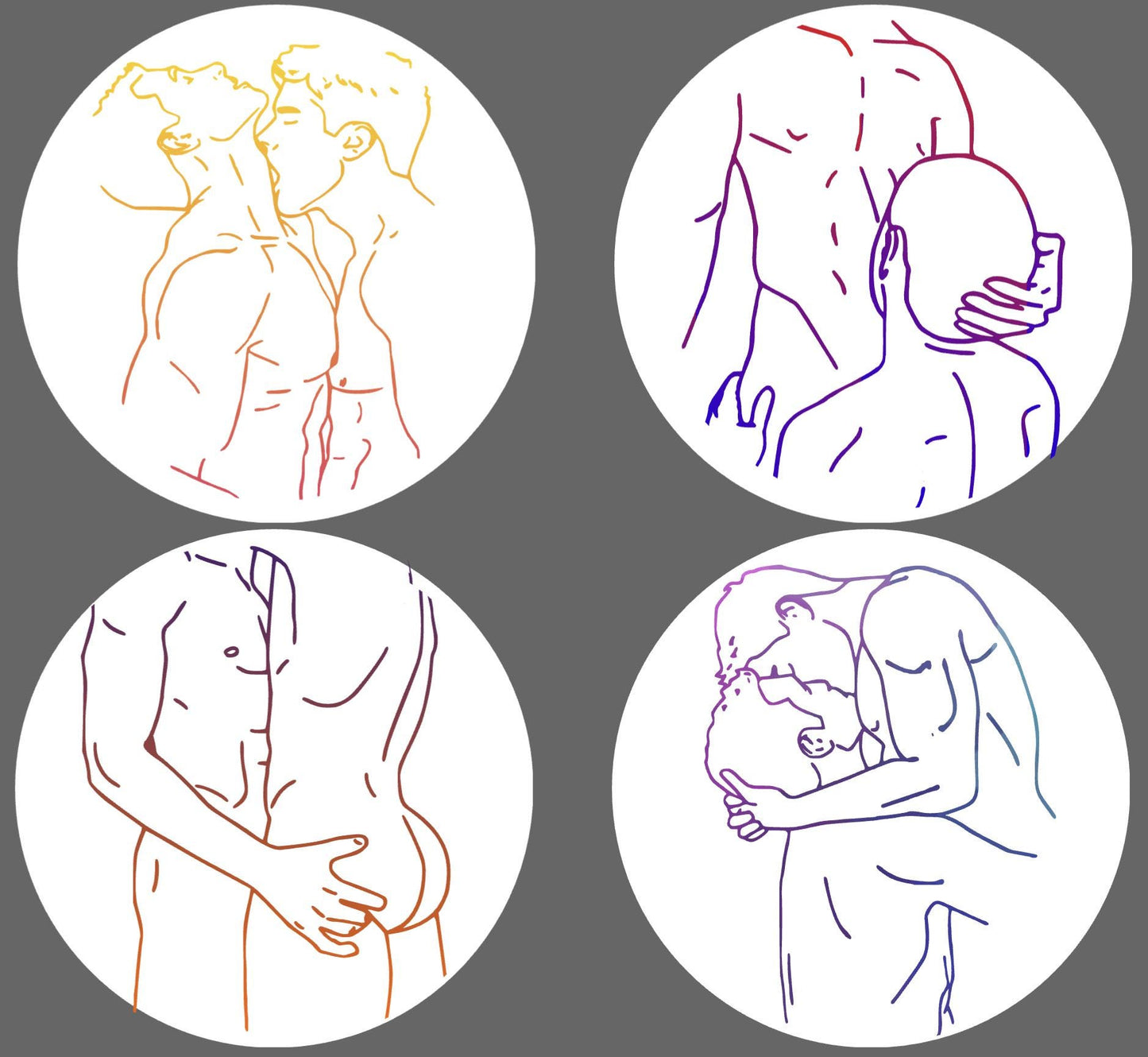 Gay male line art ceramic coaster — intimate couples art handmade in Washington DC by Wicked Wicks and More
