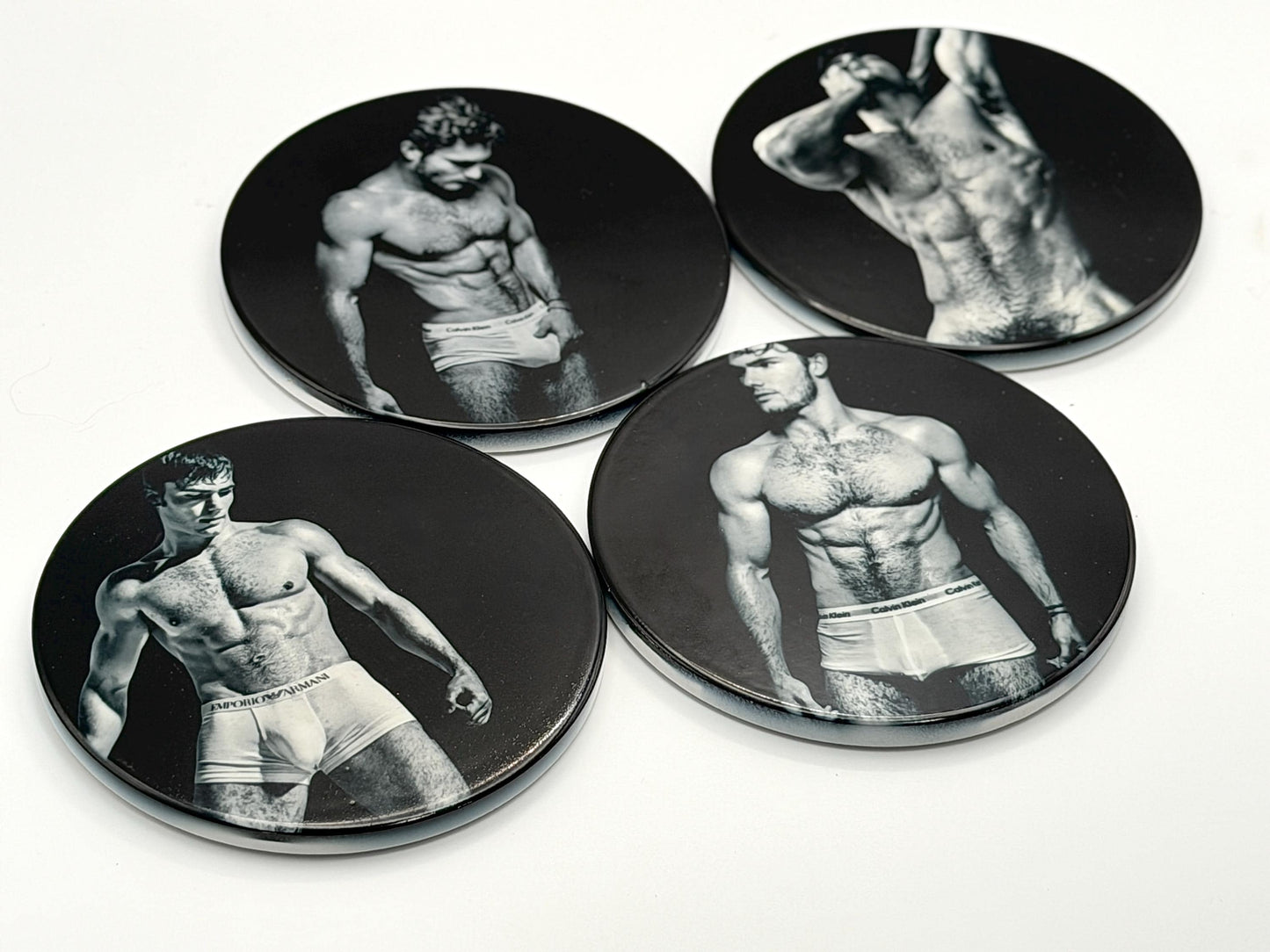 Male underwear model ceramic coaster — thirst trap art handmade in Washington DC by Wicked Wicks and More