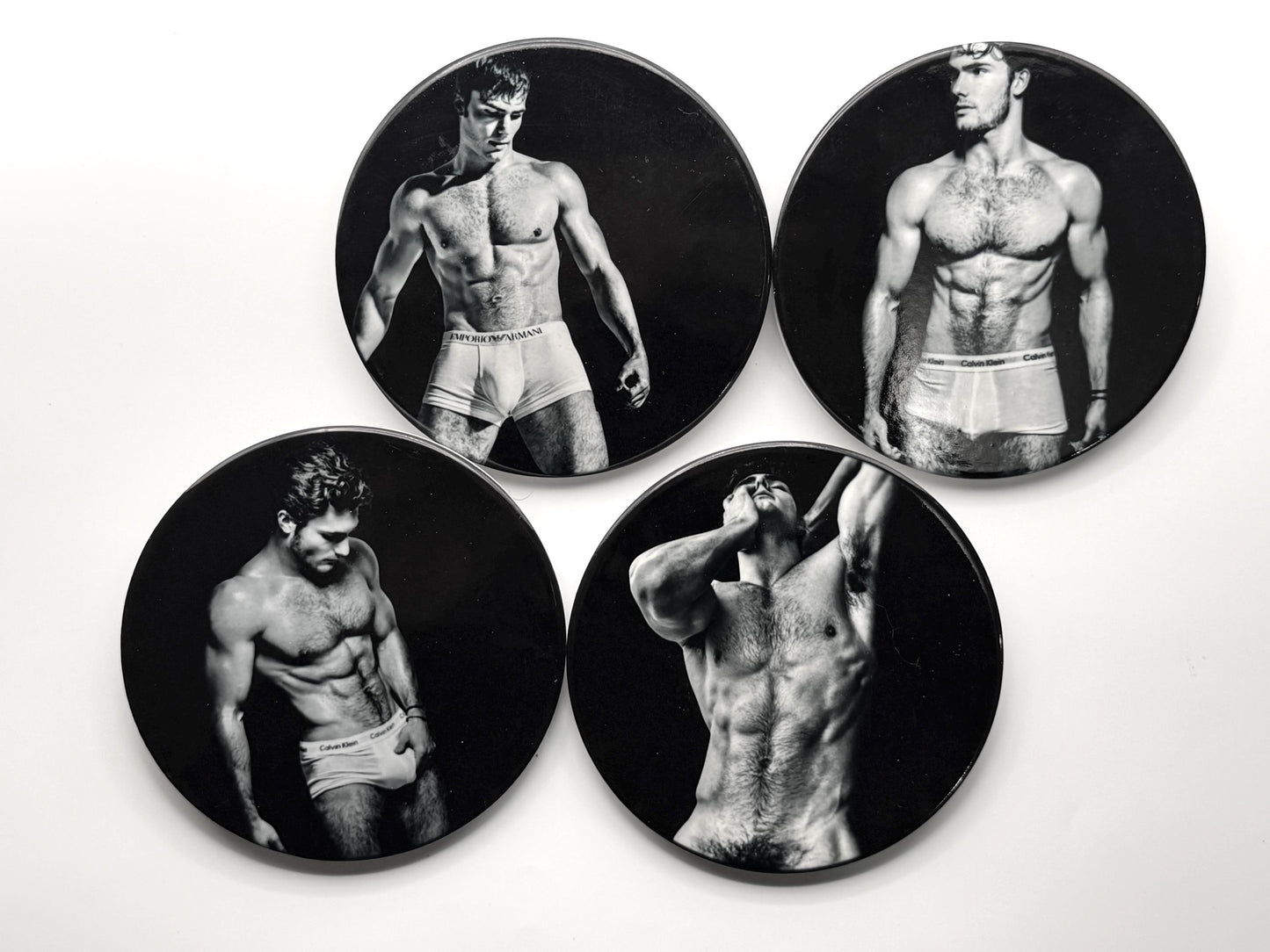 Male underwear model ceramic coaster — thirst trap art handmade in Washington DC by Wicked Wicks and More