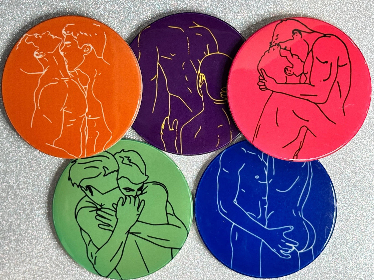 Gay male line art ceramic coaster — intimate couples art handmade in Washington DC by Wicked Wicks and More
