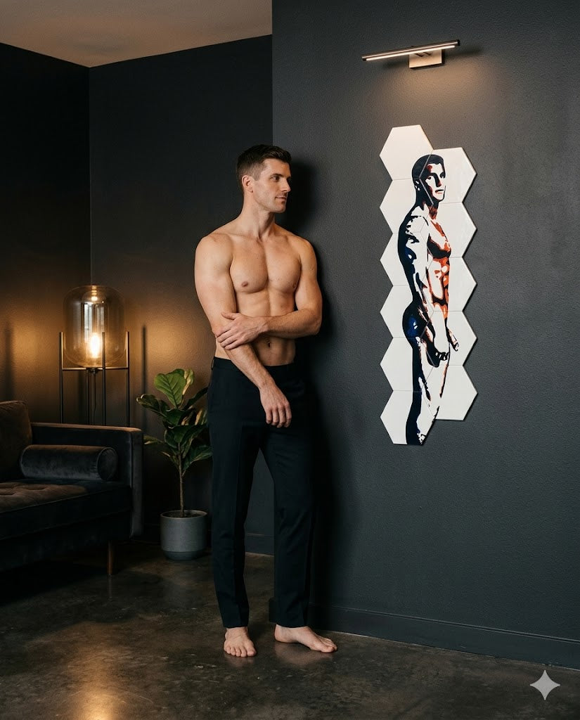 Him nude male ceramic mosaic wall art — queer art handmade in Washington DC by Wicked Wicks and More