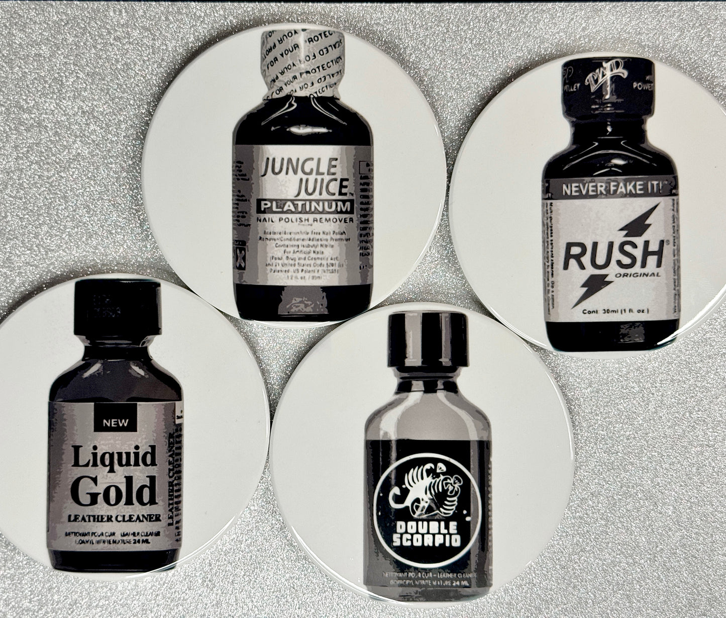Poppers bottle ceramic coaster — gay culture decor handmade in Washington DC by Wicked Wicks and More