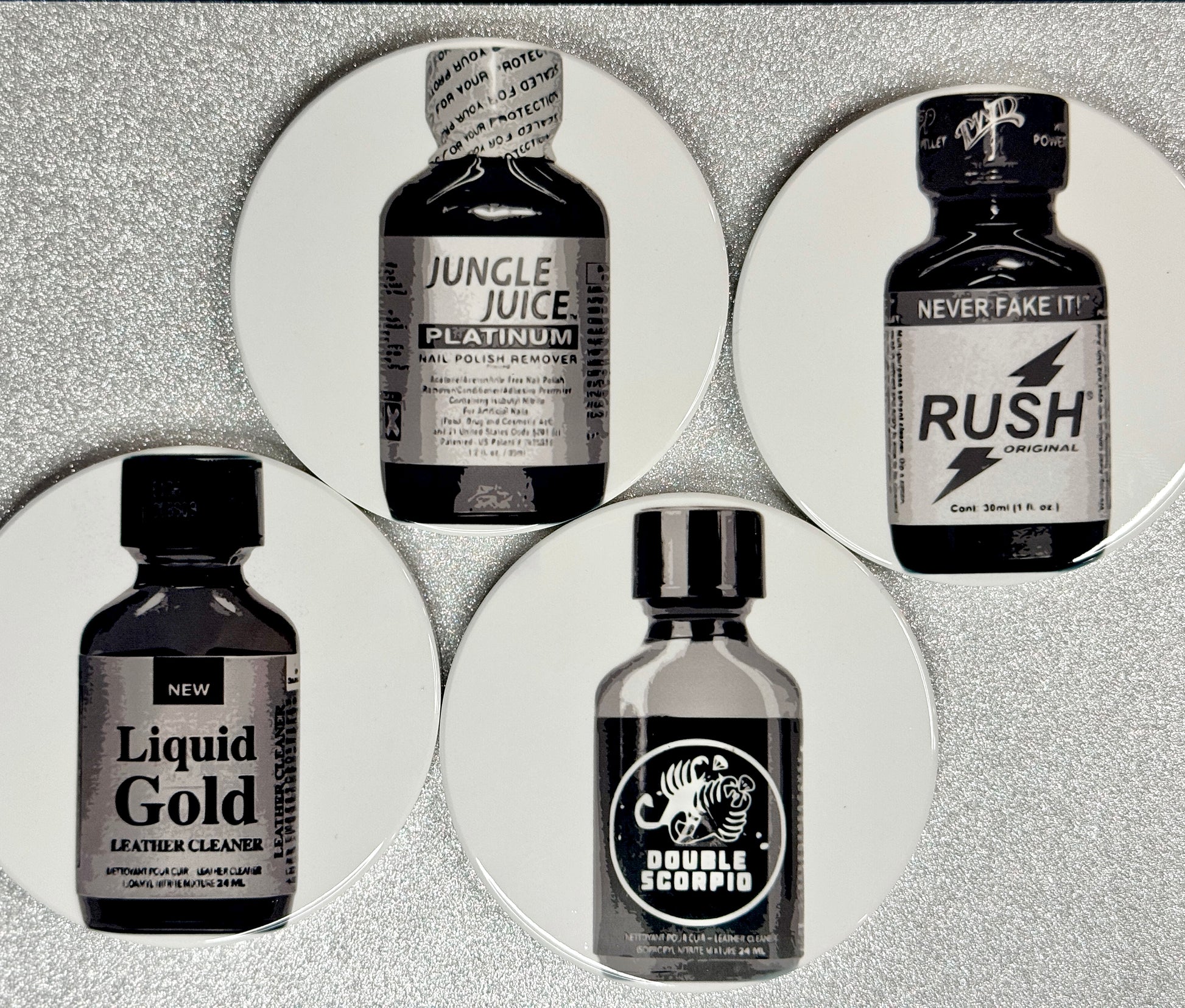 Poppers bottle ceramic coaster — gay culture decor handmade in Washington DC by Wicked Wicks and More