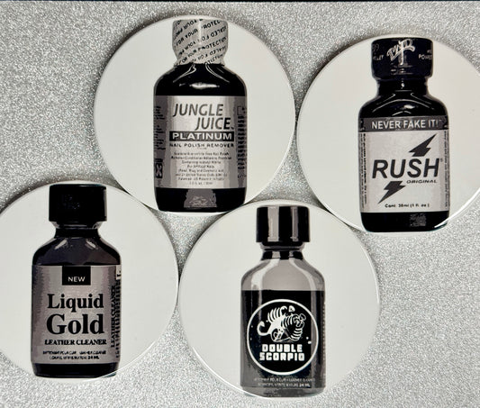 Poppers bottle ceramic coaster — gay culture decor handmade in Washington DC by Wicked Wicks and More