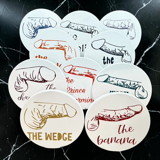 Dick Types ceramic coaster — funny anatomical art handmade in Washington DC by Wicked Wicks and More