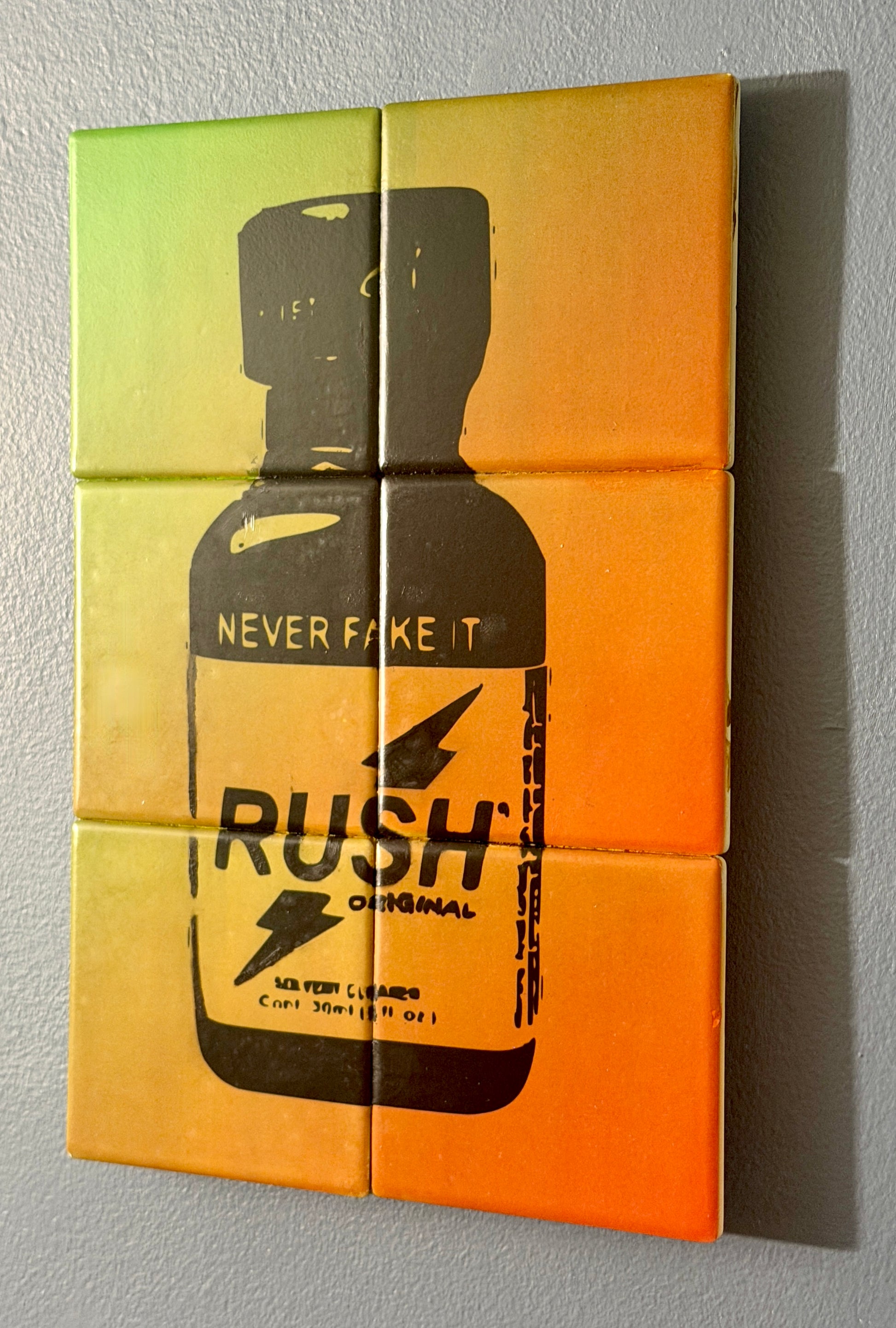 Never Fake It Rush Poppers ceramic wall art — handmade in Washington DC by Wicked Wicks and More