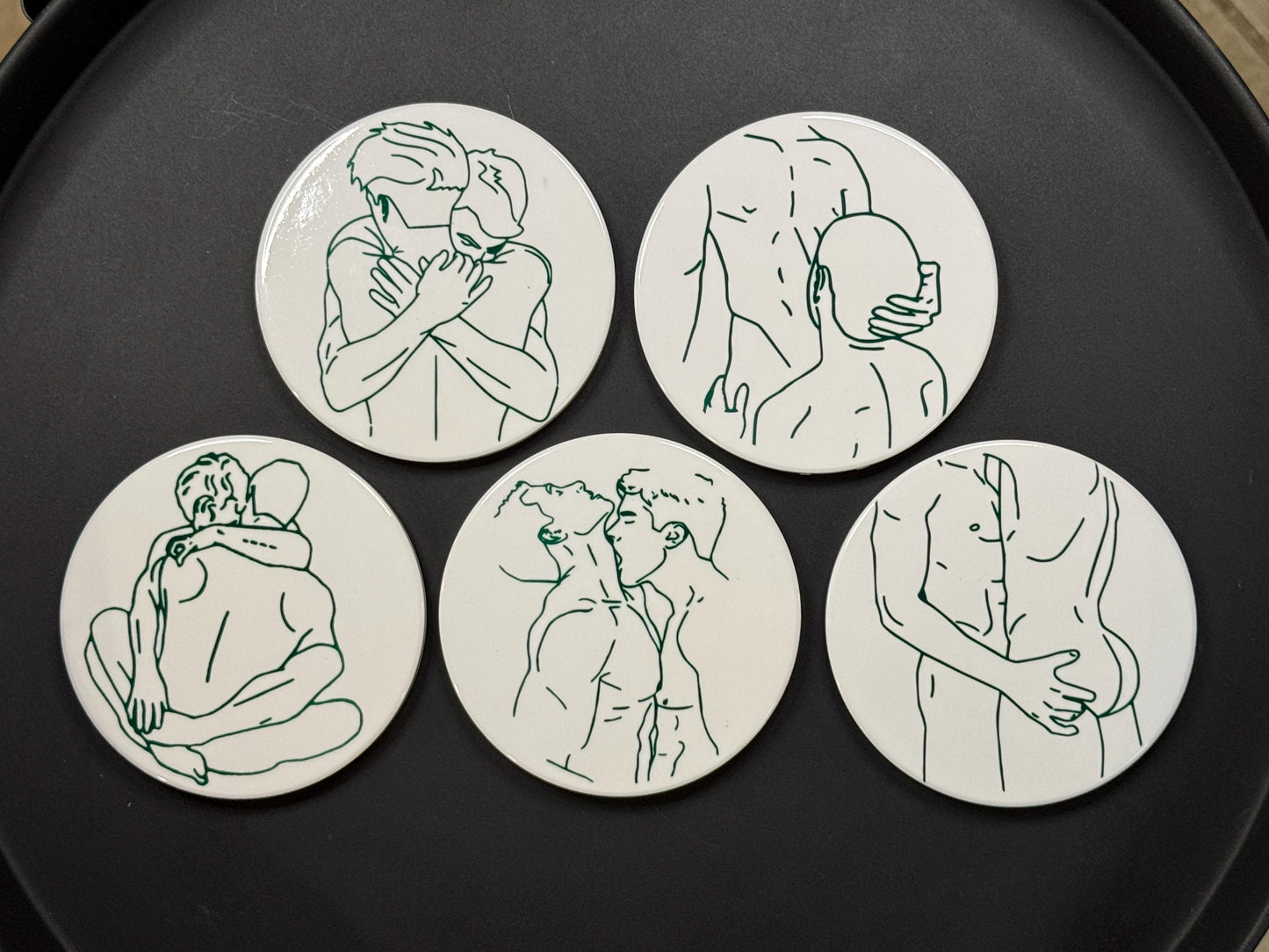 Queer line art ceramic ornament — gay male couples handmade in Washington DC by Wicked Wicks and More