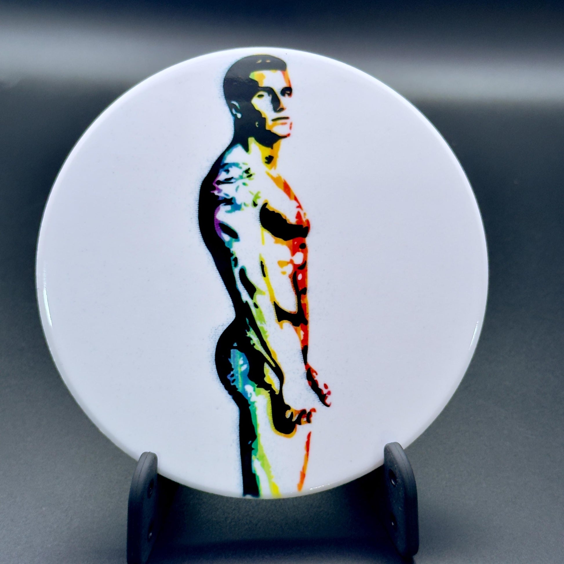 Nude male rainbow silhouette ceramic coaster — pride art handmade in Washington DC by Wicked Wicks and More