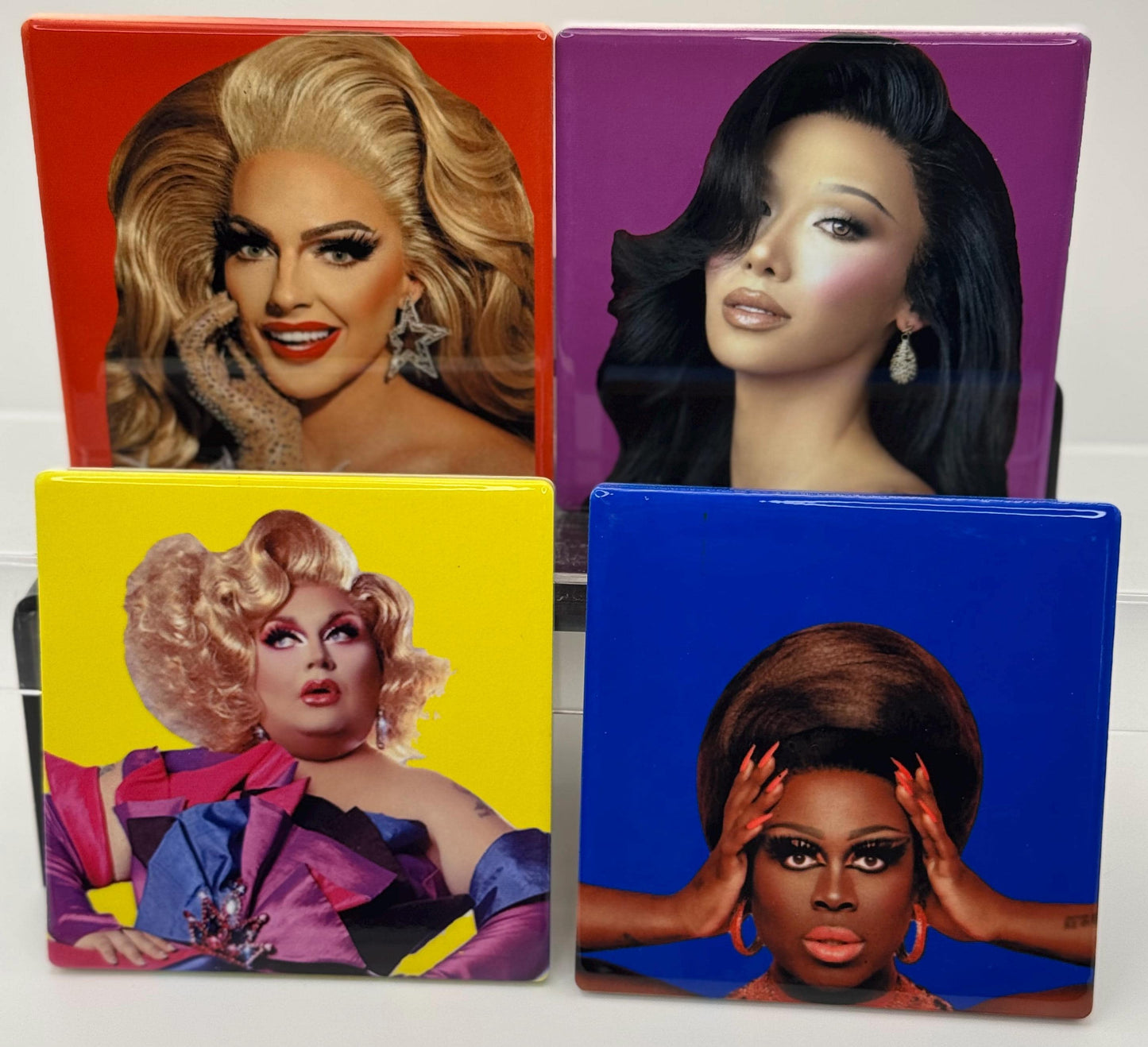 Drag queen portrait ceramic coaster — Drag Race fan art handmade in Washington DC by Wicked Wicks and More