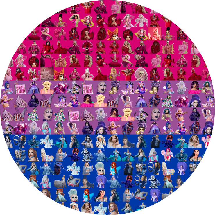 Bisexual Pride Flag ceramic coaster in RPDR Portrait Mosaics style.