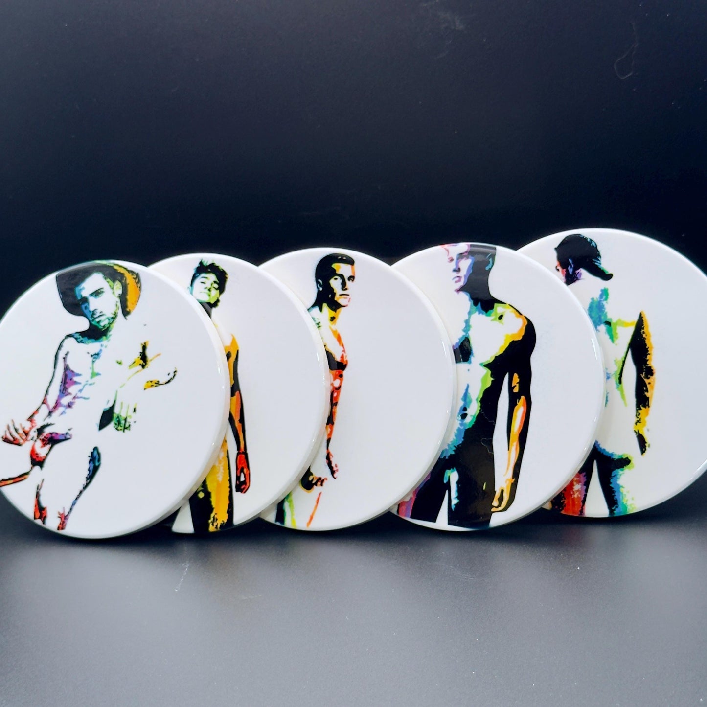 Nude male rainbow silhouette ceramic coaster — pride art handmade in Washington DC by Wicked Wicks and More