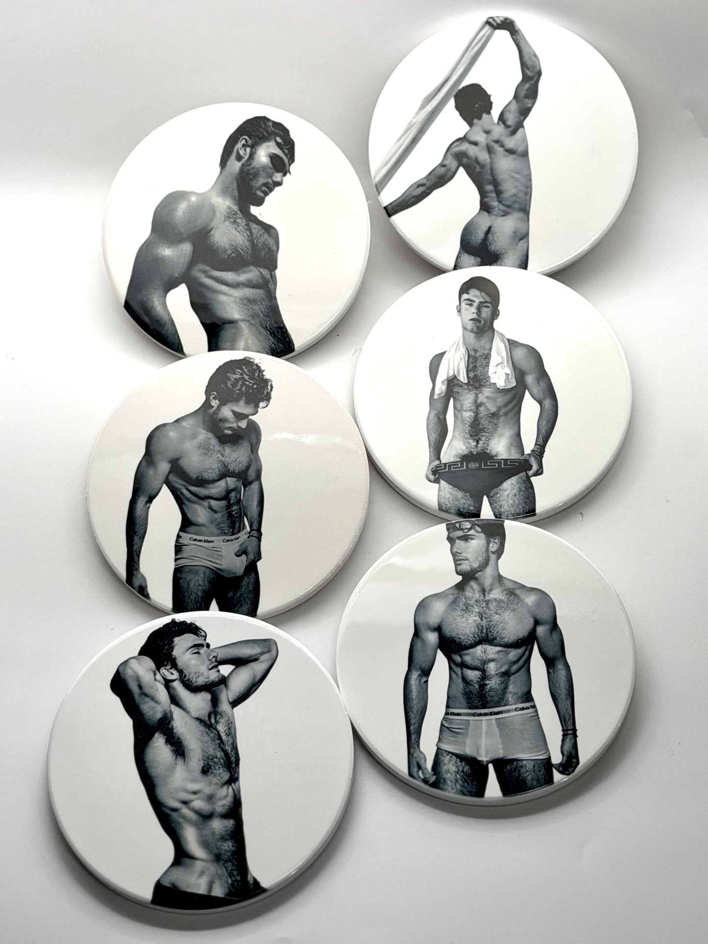 Male underwear model ceramic coaster — thirst trap art handmade in Washington DC by Wicked Wicks and More