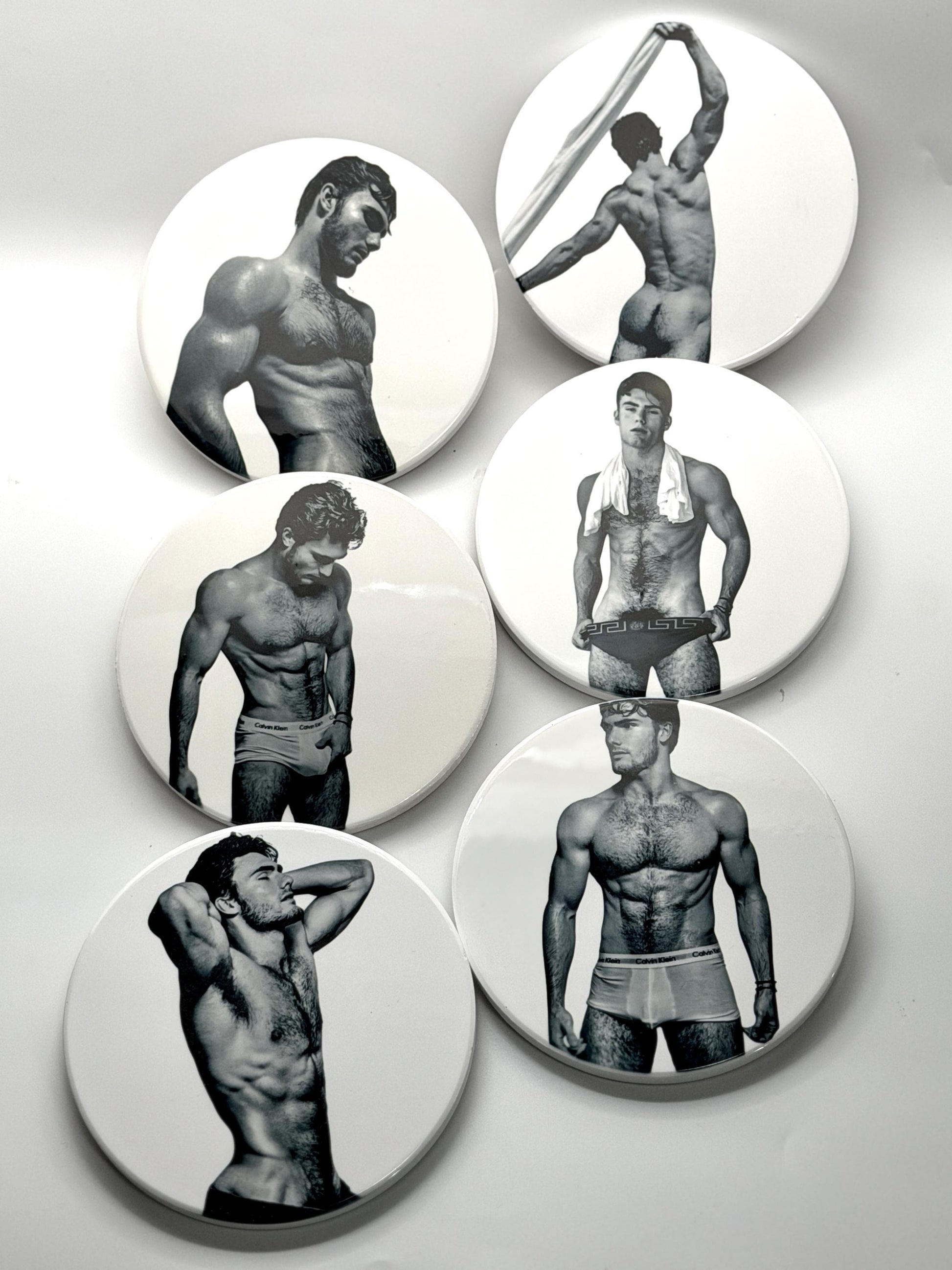 Male underwear model ceramic coaster — thirst trap art handmade in Washington DC by Wicked Wicks and More