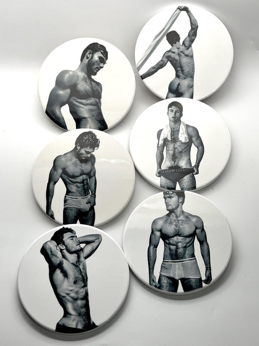 Male underwear model ceramic coaster — thirst trap art handmade in Washington DC by Wicked Wicks and More