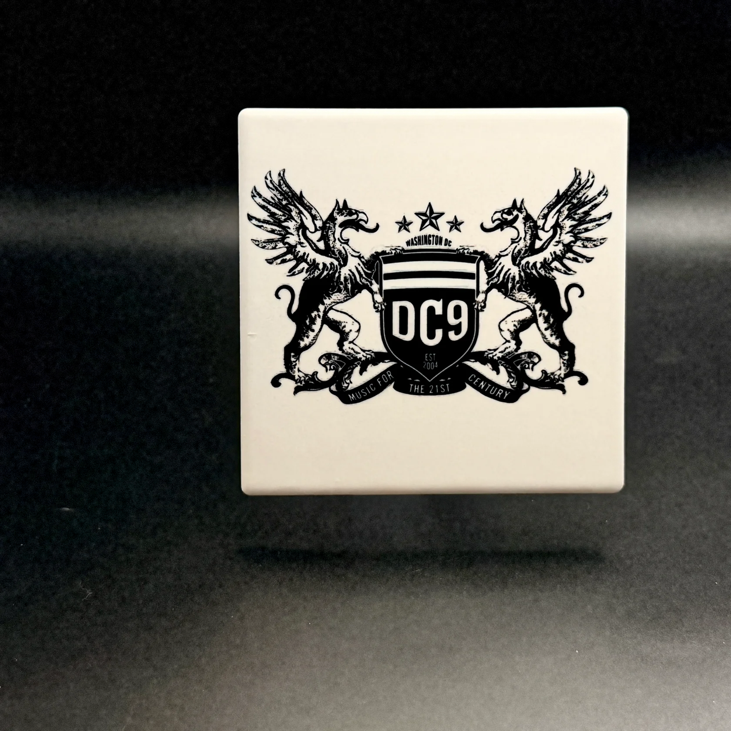 DC9 ceramic coaster — handmade DC nightclub and music venue art by Wicked Wicks and More