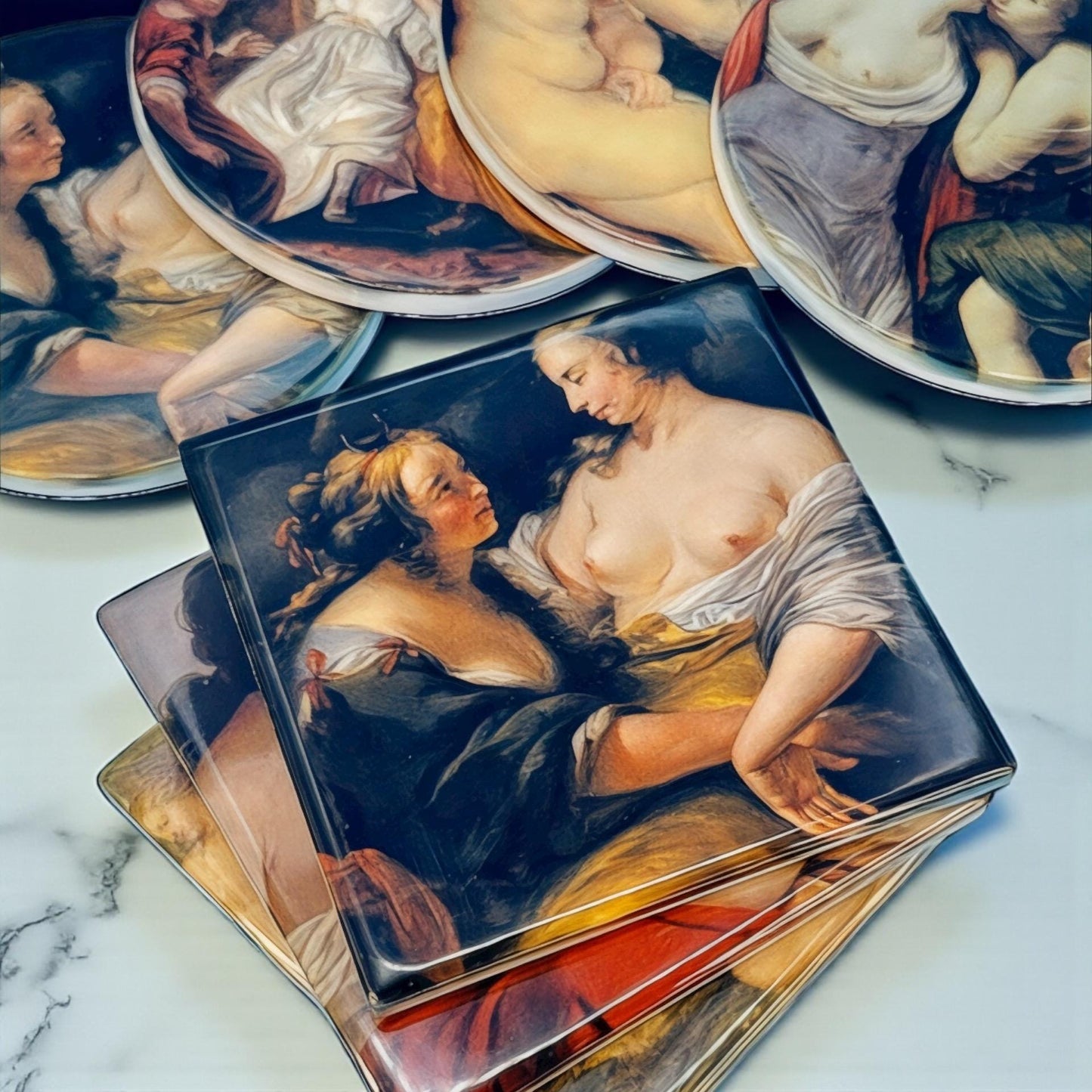 Sapphic Renaissance ceramic coaster — queer art handmade in Washington DC by Wicked Wicks and More