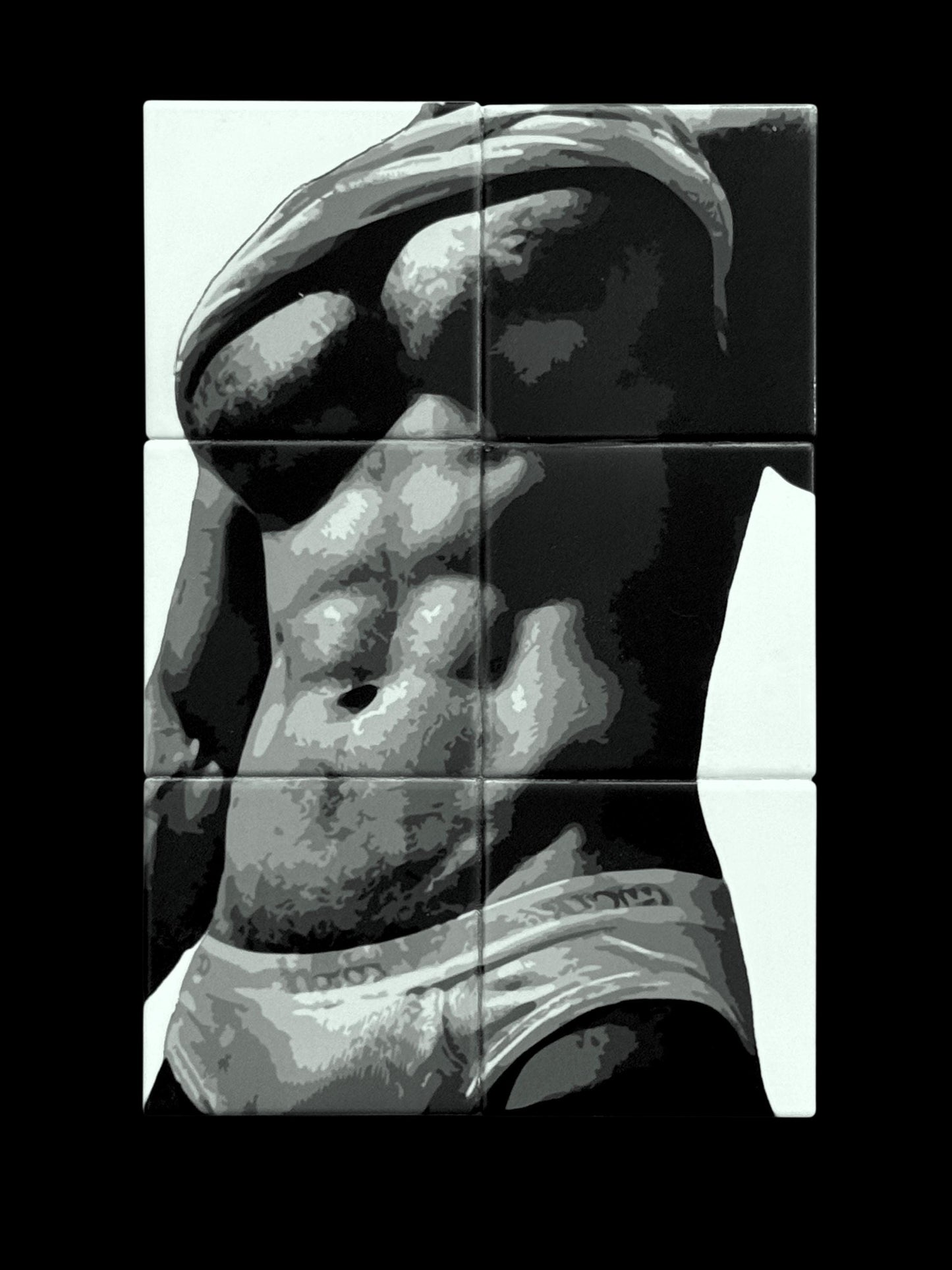 Dissolve male torso ceramic mosaic wall art — handmade in Washington DC by Wicked Wicks and More