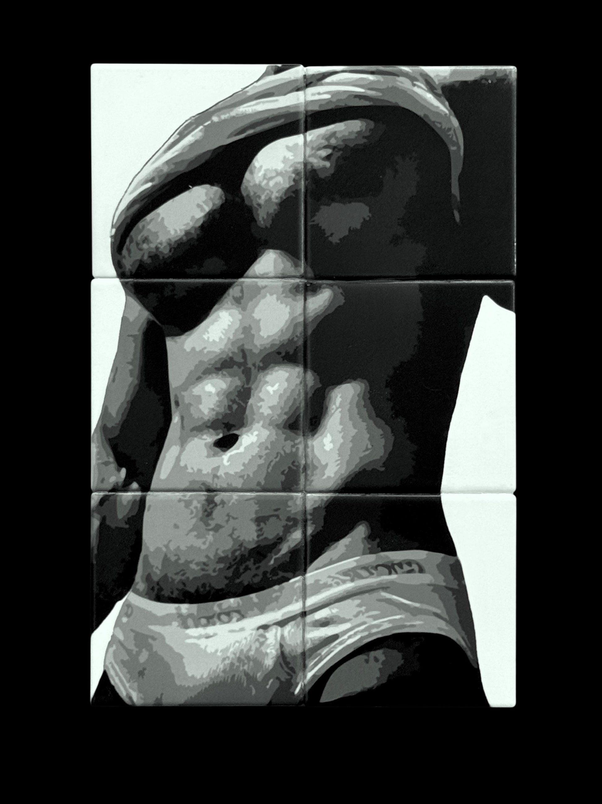 Dissolve male torso ceramic mosaic wall art — handmade in Washington DC by Wicked Wicks and More