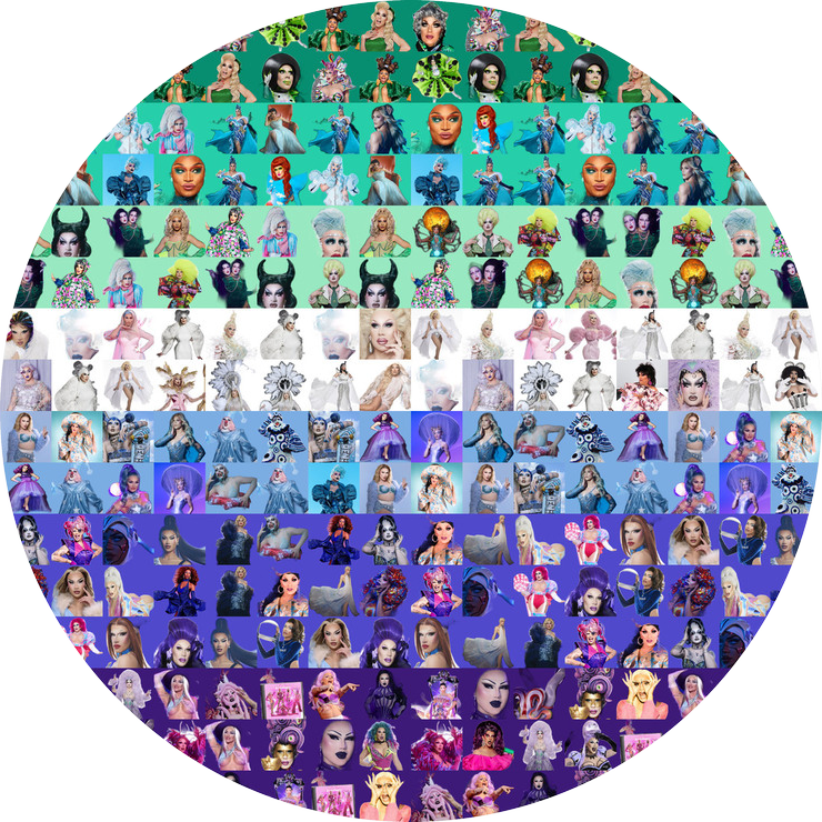 Gay Inclusive Pride Flag ceramic coaster in RPDR Portrait Mosaics style.