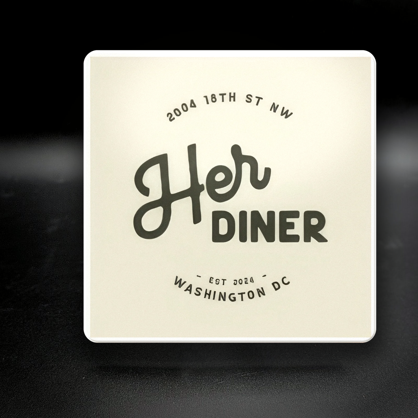 HER Diner ceramic coaster — handmade DC queer nightlife art by Wicked Wicks and More