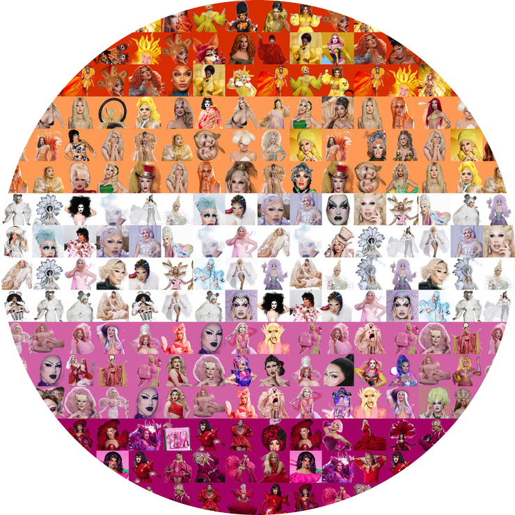 Lesbian Pride Flag ceramic coaster in RPDR Portrait Mosaics style.