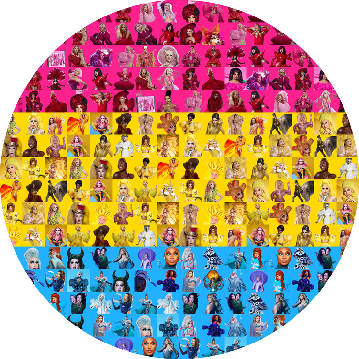 Pansexual Pride Flag ceramic coaster in RPDR Portrait Mosaics style.