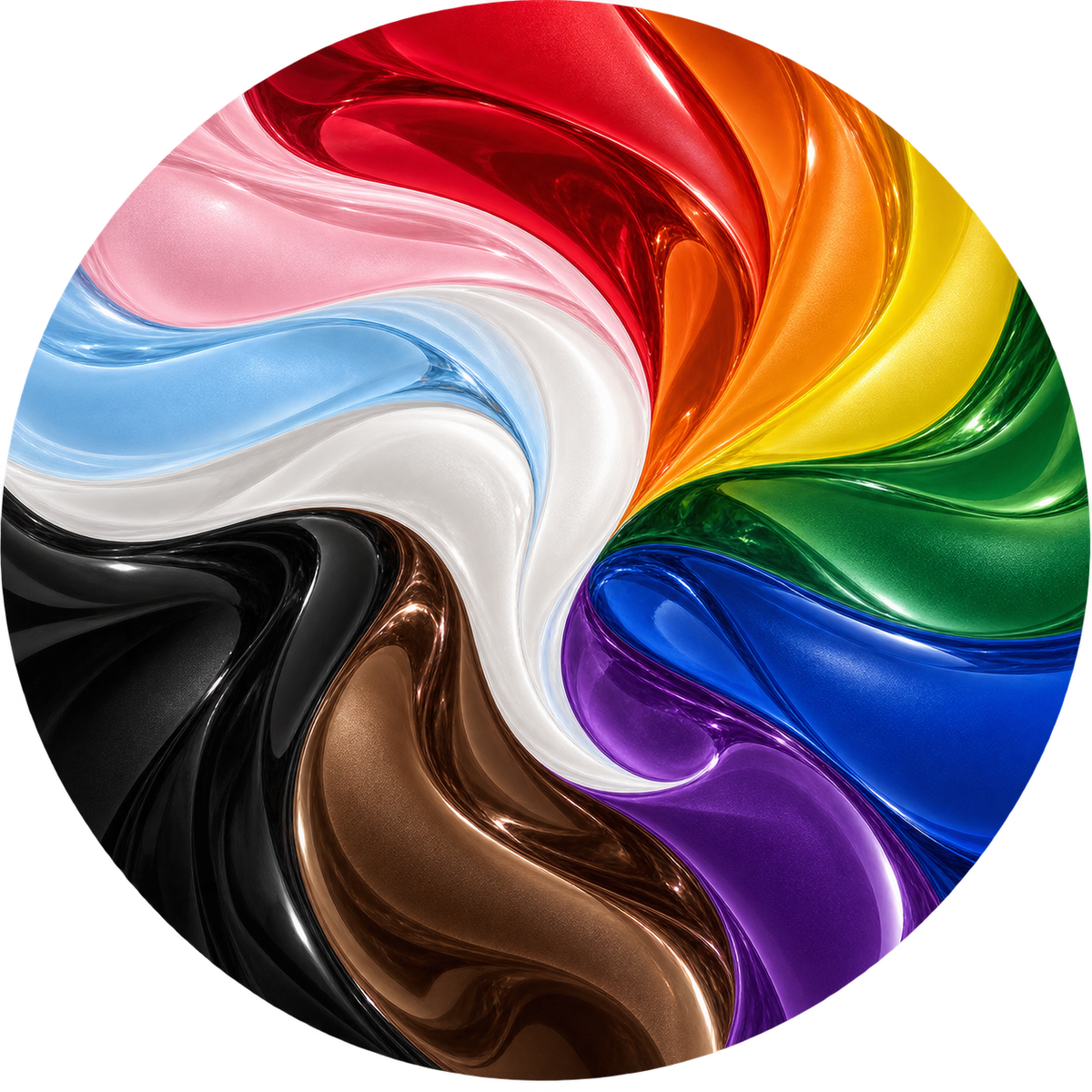 Progress Pride Flag ceramic coaster in Flowing Glass style.