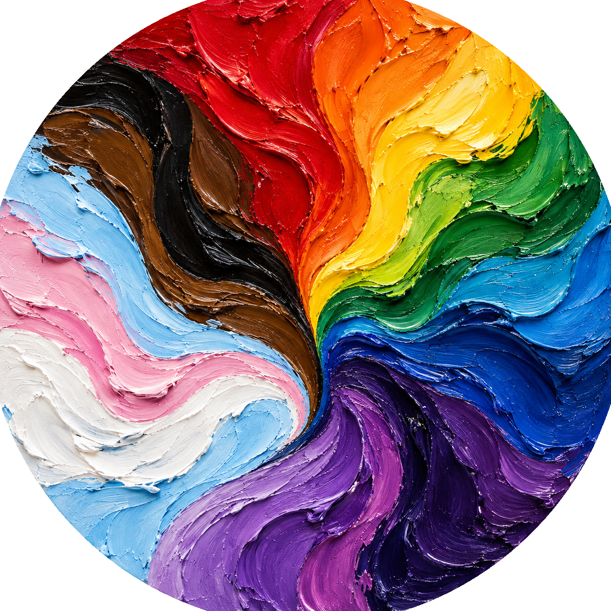 Progress Pride Flag ceramic coaster in Oil Paint Brush Strokes style.