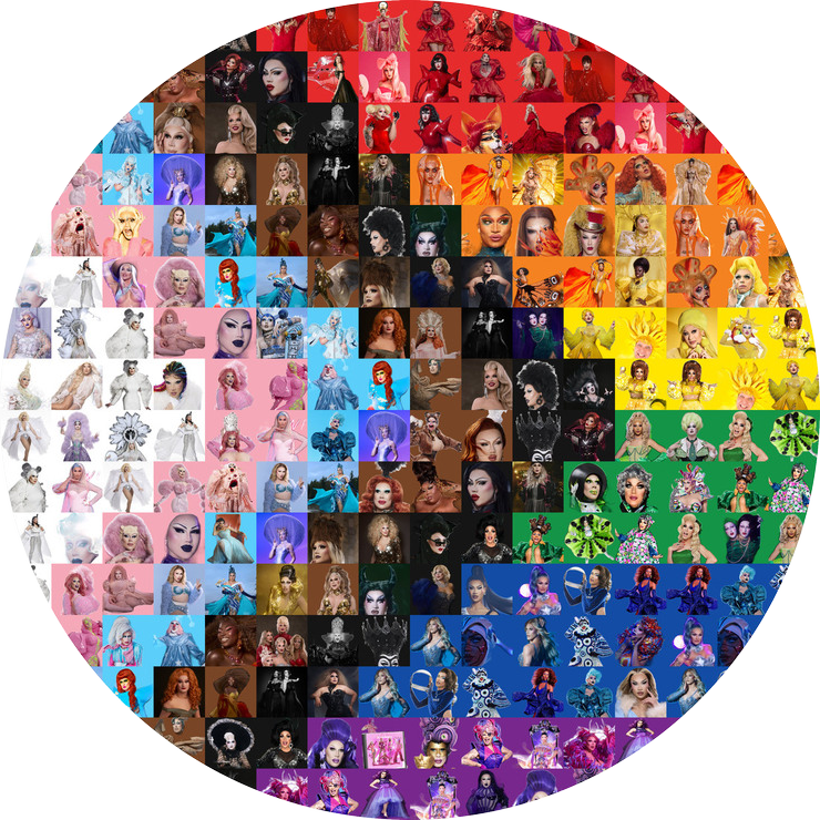 Progress Pride Flag ceramic coaster in RPDR Portrait Mosaics style.