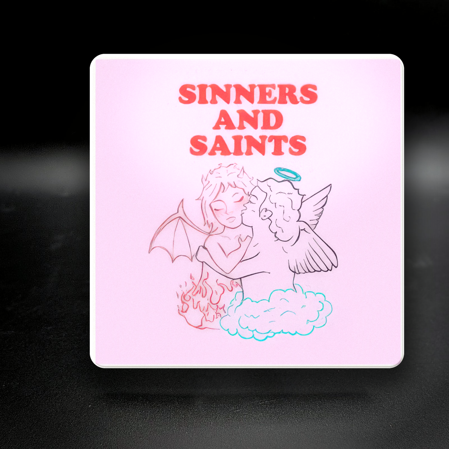 Sinners and Saints ceramic coaster — handmade DC queer bar nightlife art by Wicked Wicks and More