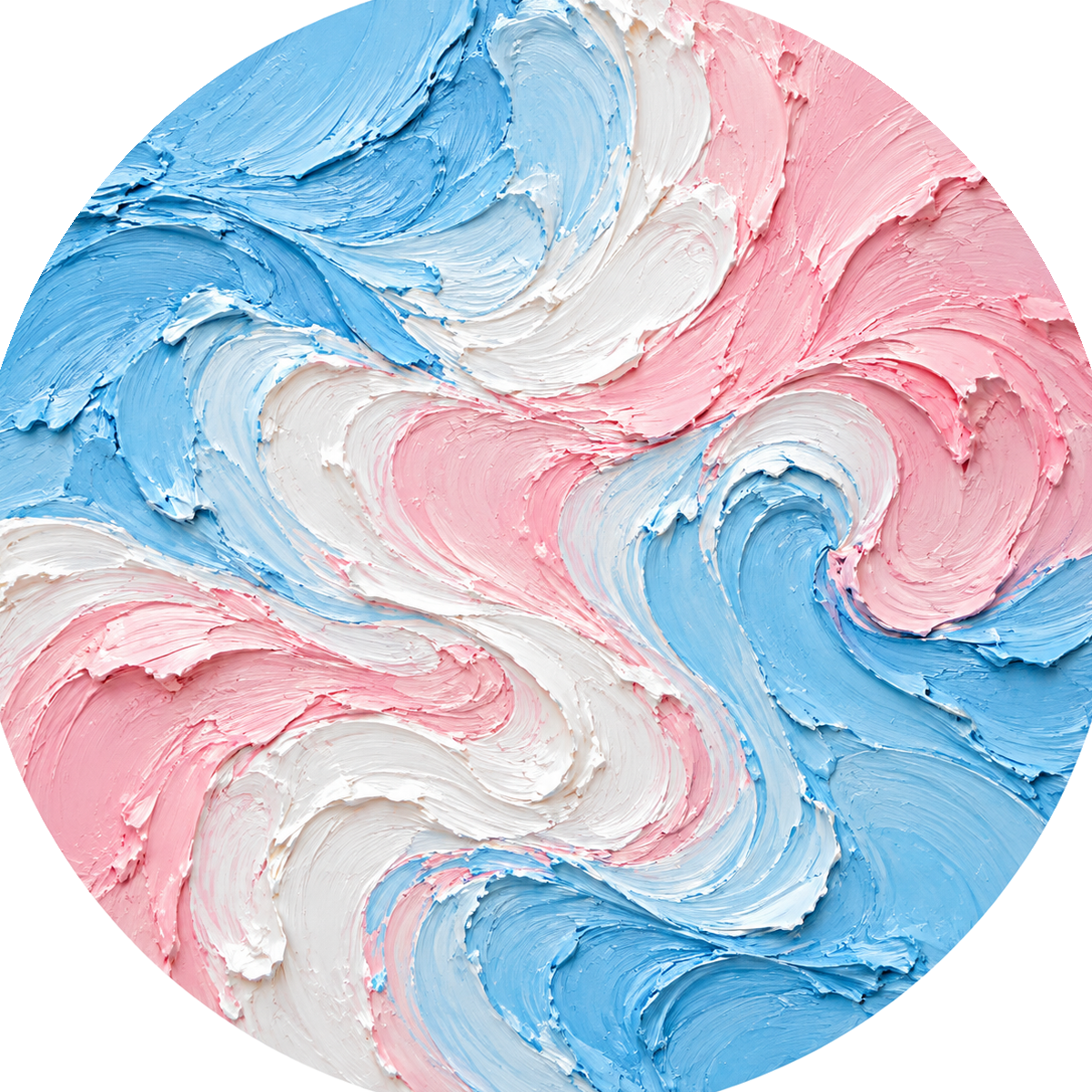 Transgender Pride Flag ceramic coaster in Oil Paint Brush Strokes style.